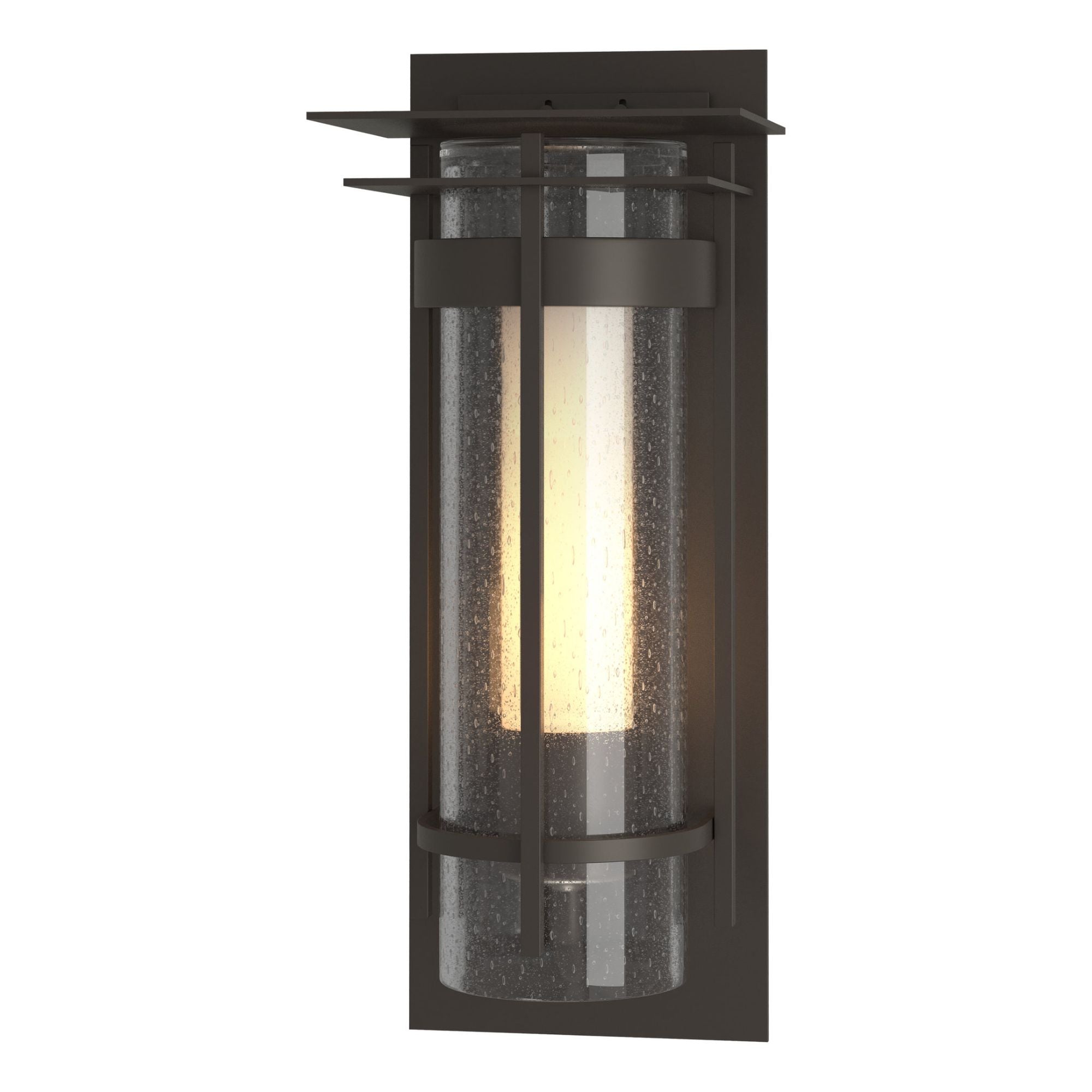 Torch Small Outdoor Sconce with Top Plate 1-Light Seeded Glass with Opal Diffuser (ZS) in Coastal Dark Smoke