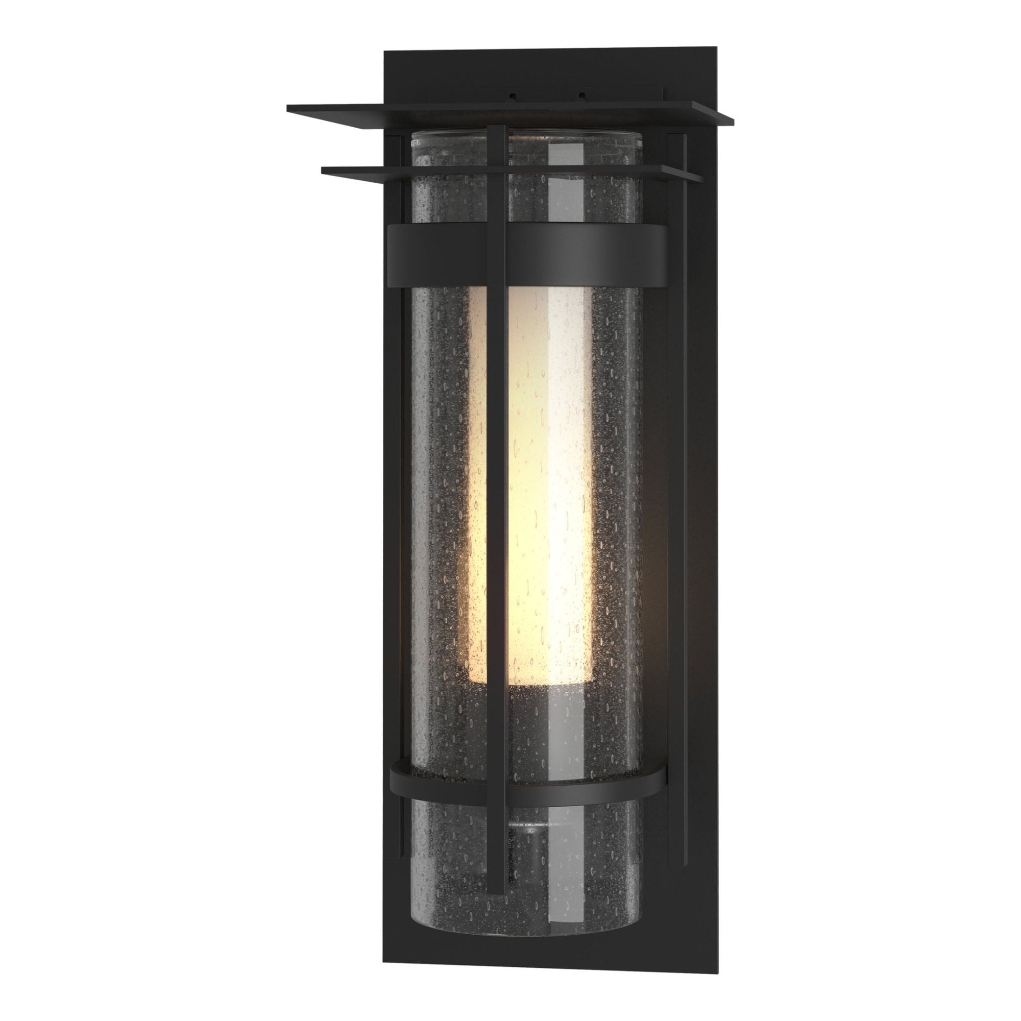 Torch Small Outdoor Sconce with Top Plate 1-Light Seeded Glass with Opal Diffuser (ZS) in Coastal Black