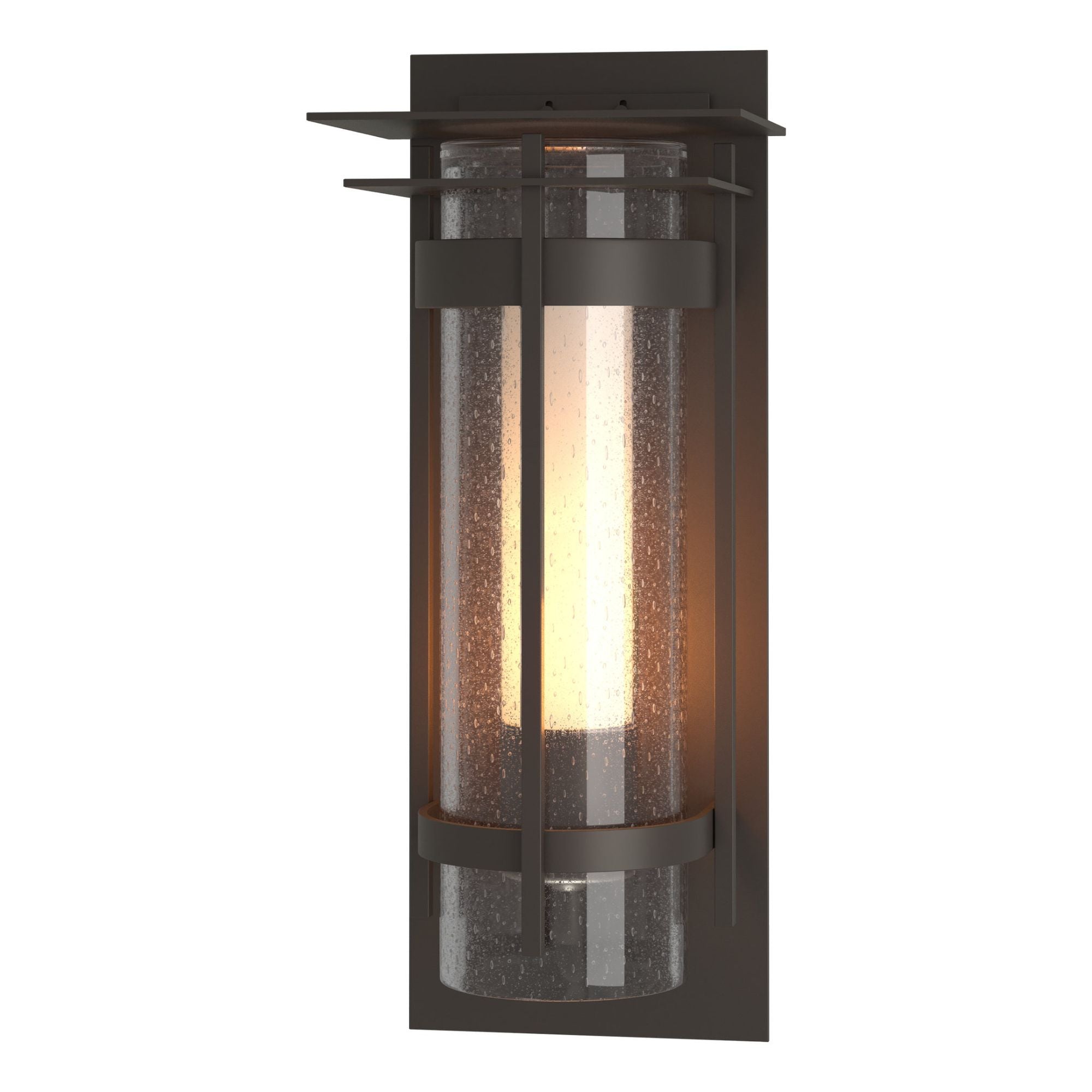 Torch with Top Plate Outdoor Sconce 1-Light Seeded Glass with Opal Diffuser (ZS) in Coastal Dark Smoke
