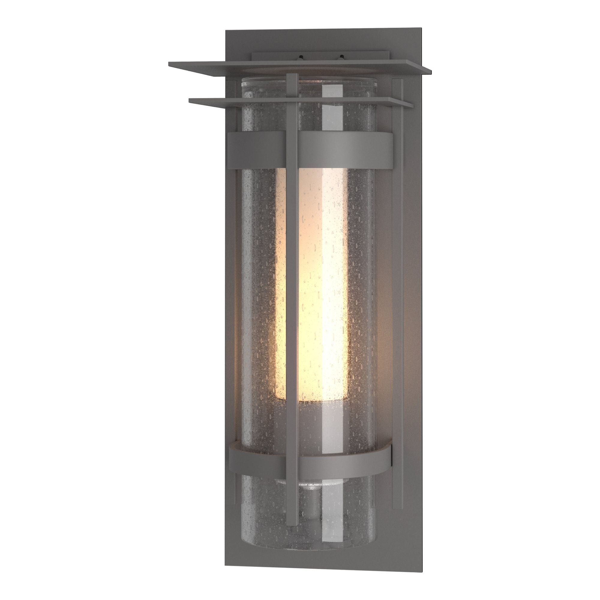 Torch with Top Plate Outdoor Sconce 1-Light Seeded Glass with Opal Diffuser (ZS) in Coastal Burnished Steel