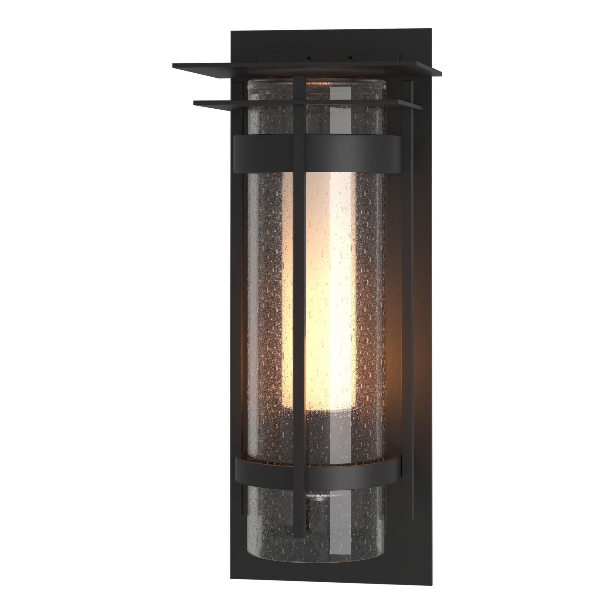 Torch with Top Plate Outdoor Sconce 1-Light Seeded Glass with Opal Diffuser (ZS) in Coastal Black