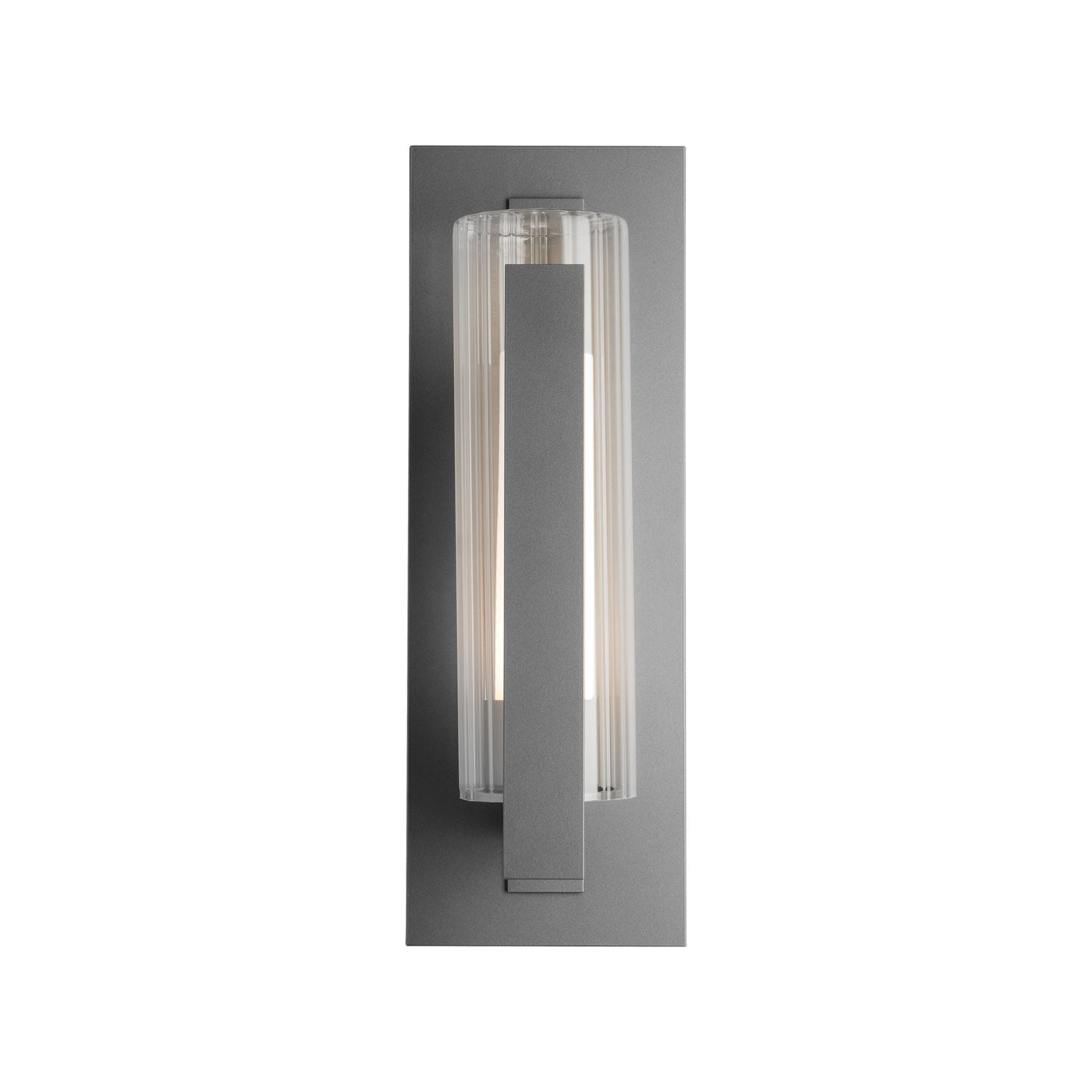 Vertical Bar Fluted Glass Medium Outdoor Sconce 1-Light Clear Glass with Opal Diffuser (ZU) in Coastal Burnished Steel