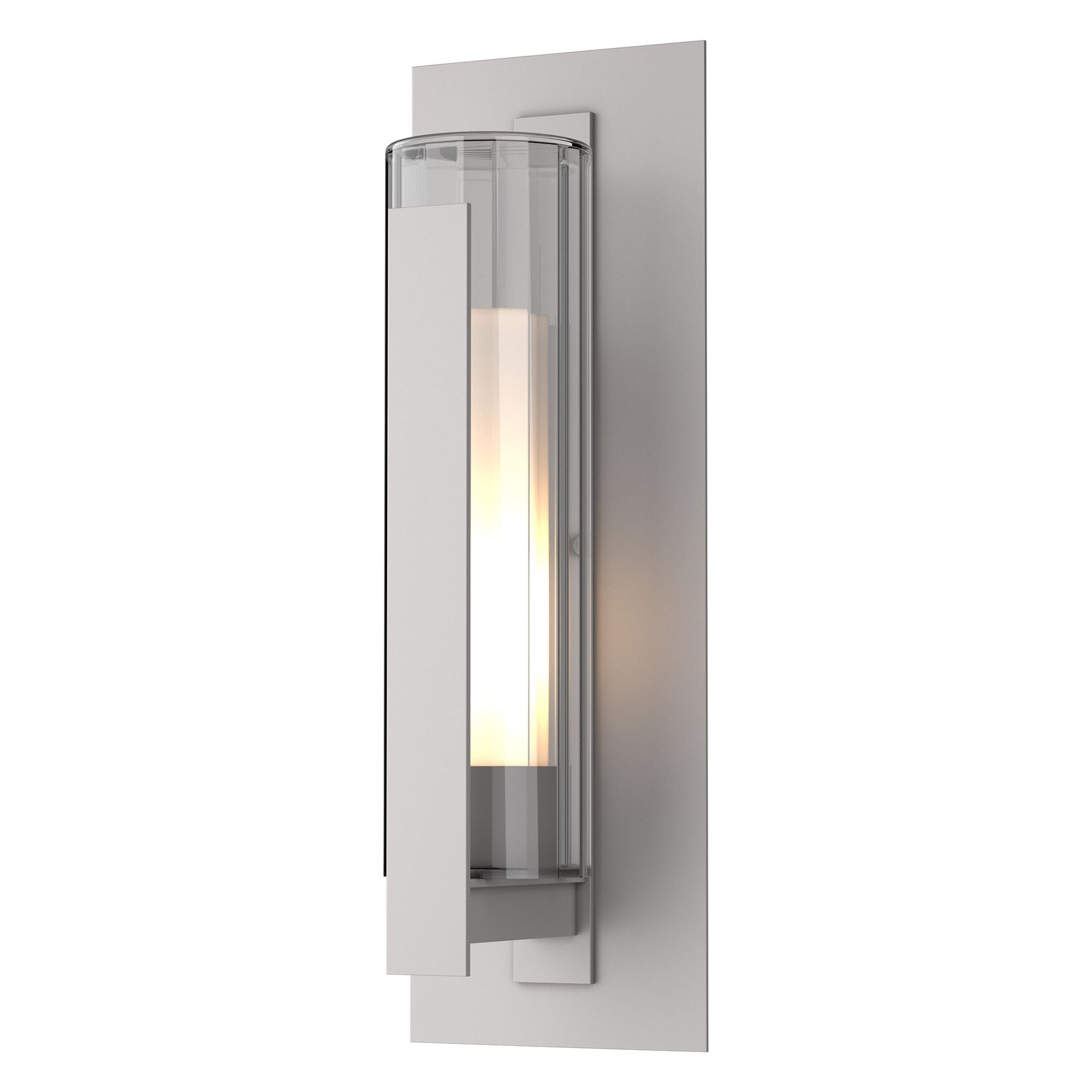 Vertical Bar Fluted Glass Large Outdoor Sconce 1-Light Clear Glass with Opal Diffuser (ZU) in Coastal Burnished Steel