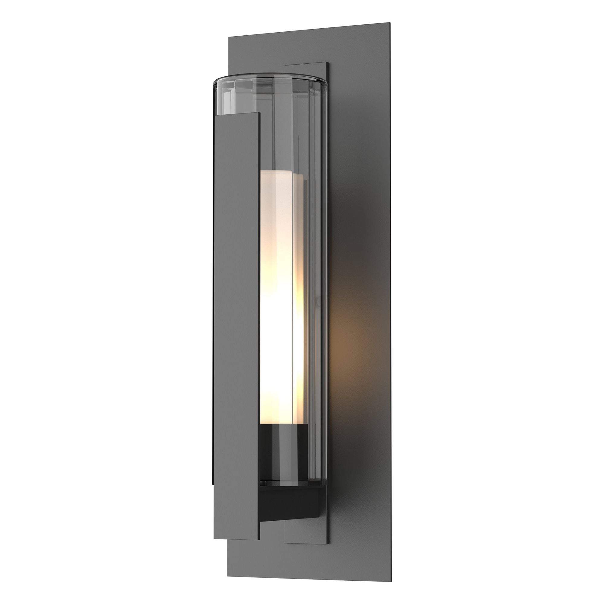 Vertical Bar Fluted Glass Large Outdoor Sconce 1-Light Clear Glass with Opal Diffuser (ZU) in Coastal Black