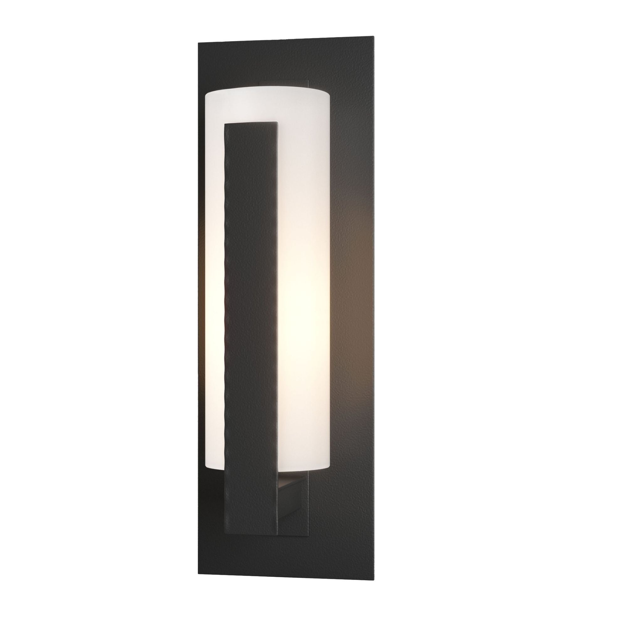 Forged Vertical Bars Small Outdoor Sconce 1-Light Opal Glass (GG) in Coastal Black