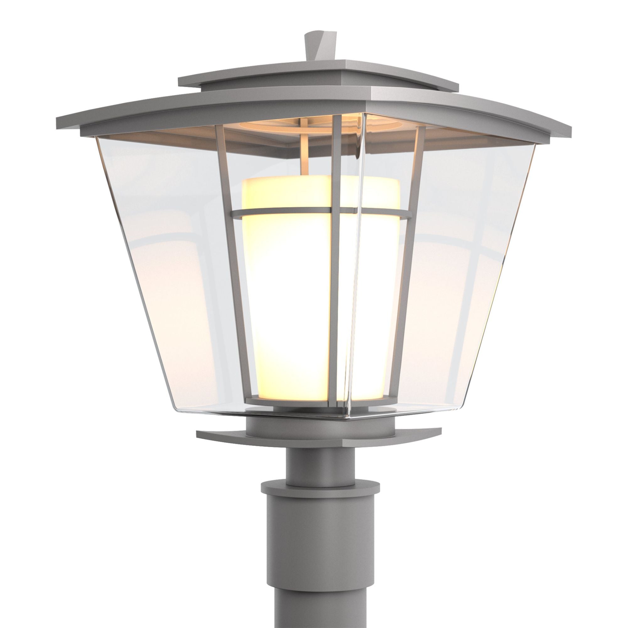 Beacon Hall Outdoor Post Light 1-Light Clear Glass with Opal Diffuser (ZU) in Coastal Burnished Steel
