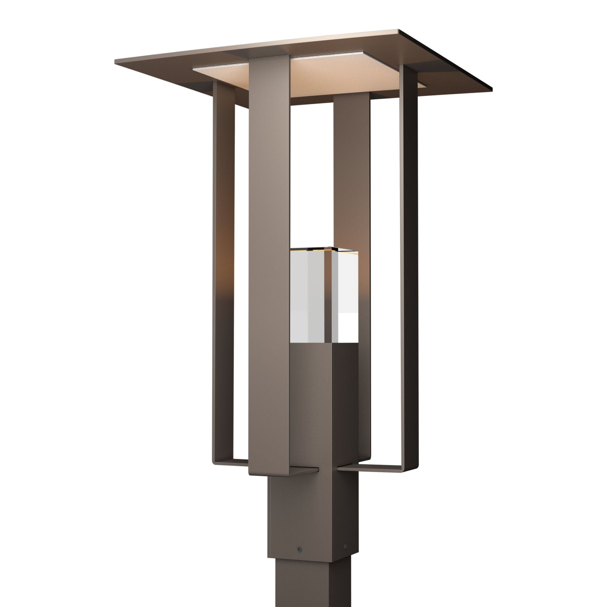 Shadow Box Outdoor Post Light 1-Light Coastal Silver Accent Clear Glass (ZM) in Coastal Dark Smoke