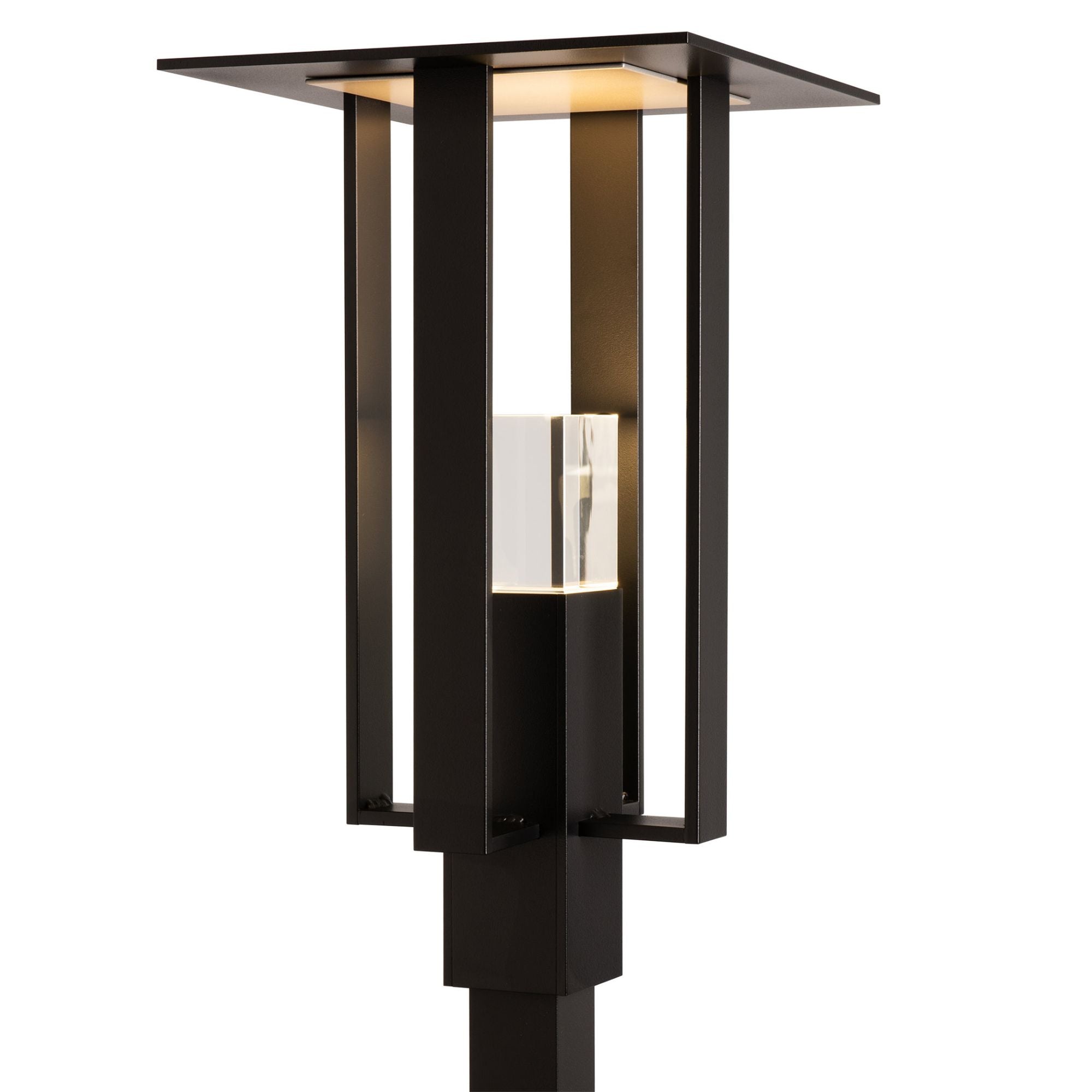 Shadow Box Outdoor Post Light 1-Light Coastal Silver Accent Clear Glass (ZM) in Coastal Black