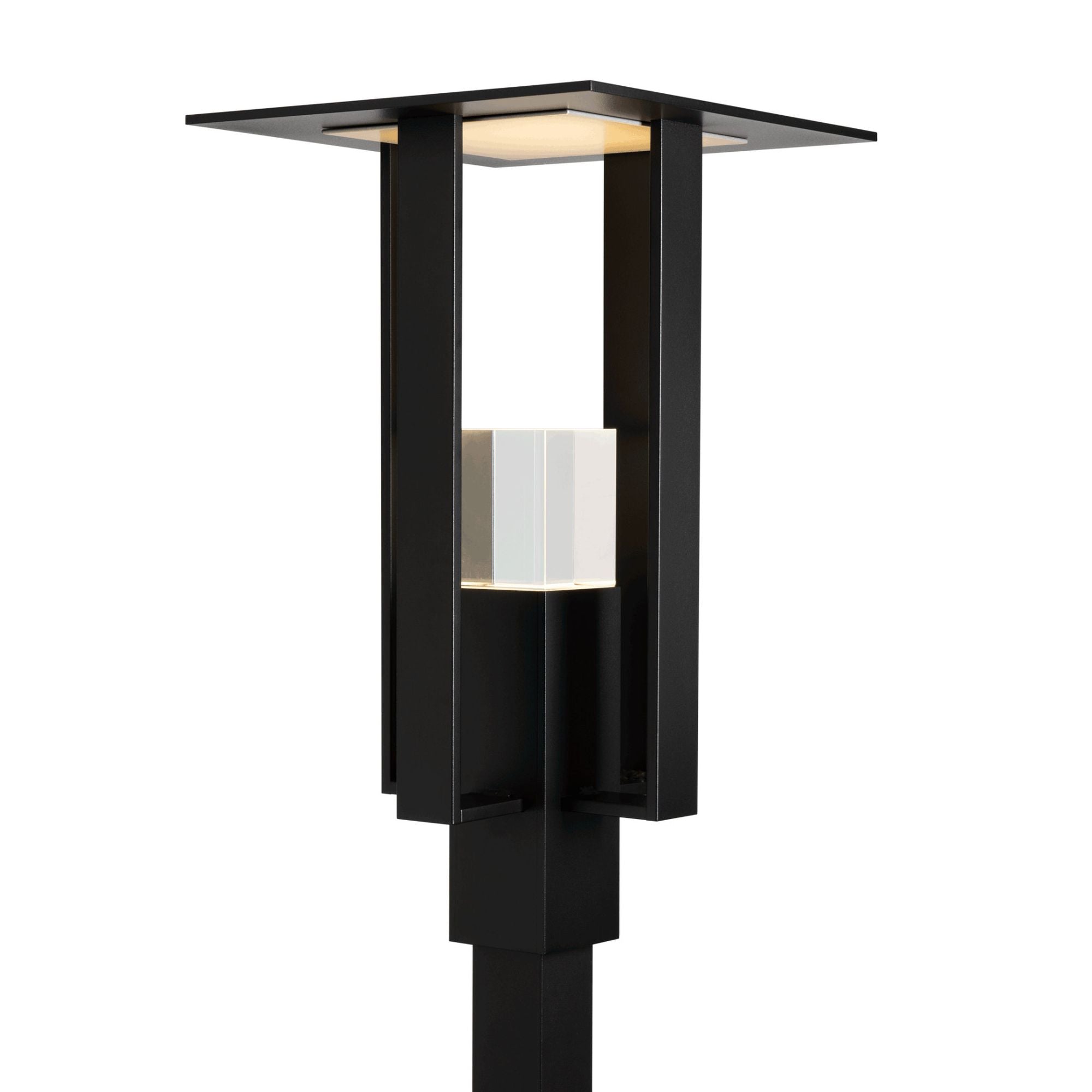 Shadow Box Outdoor Post Light 1-Light Coastal Silver Accent Clear Glass (ZM) in Coastal Black