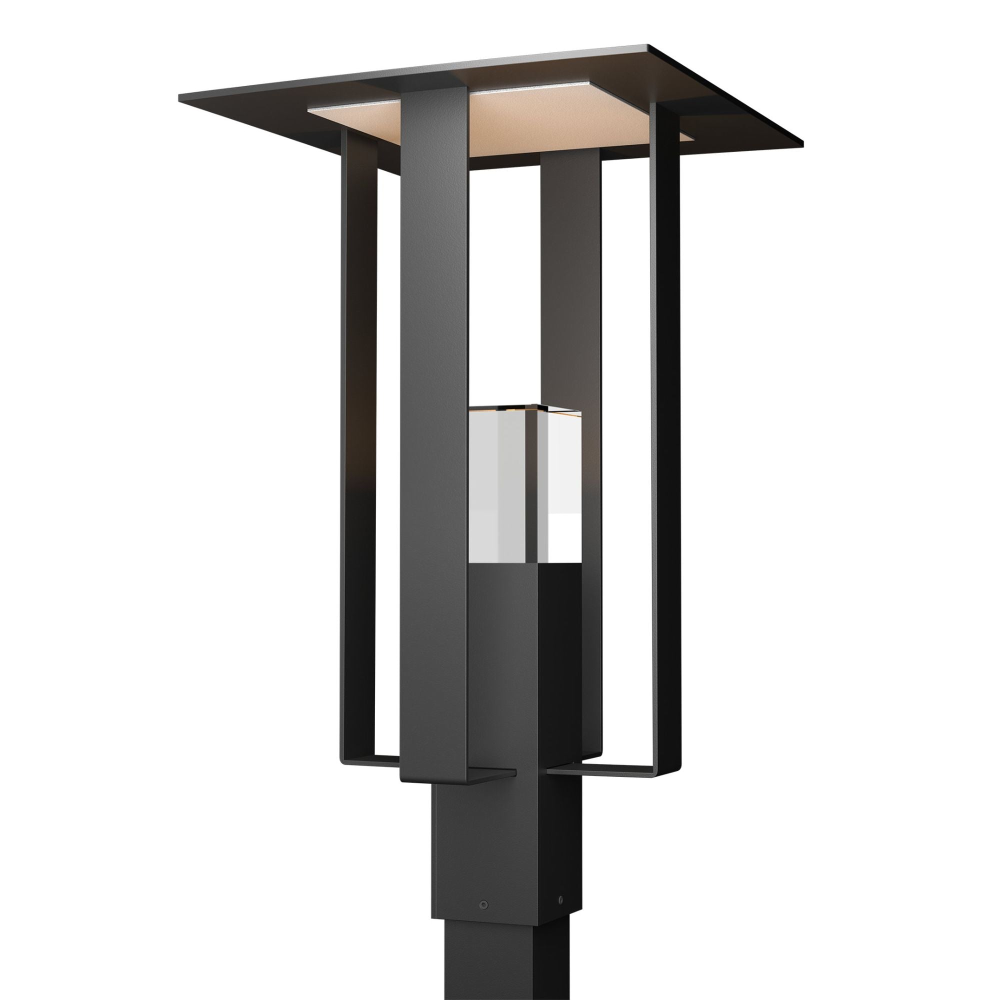 Shadow Box Outdoor Post Light 1-Light Coastal Silver Accent Clear Glass (ZM) in Coastal Black