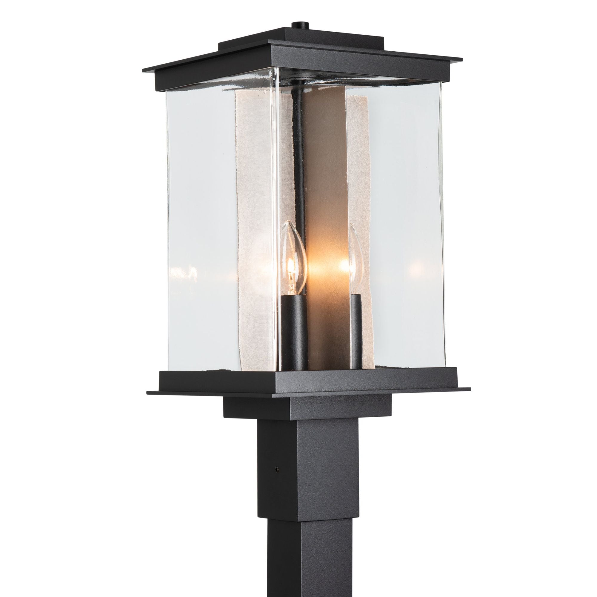 Kingston Outdoor Post Light 4-Light Translucent Soft Gold Accent Clear Glass (ZM) in Coastal Black