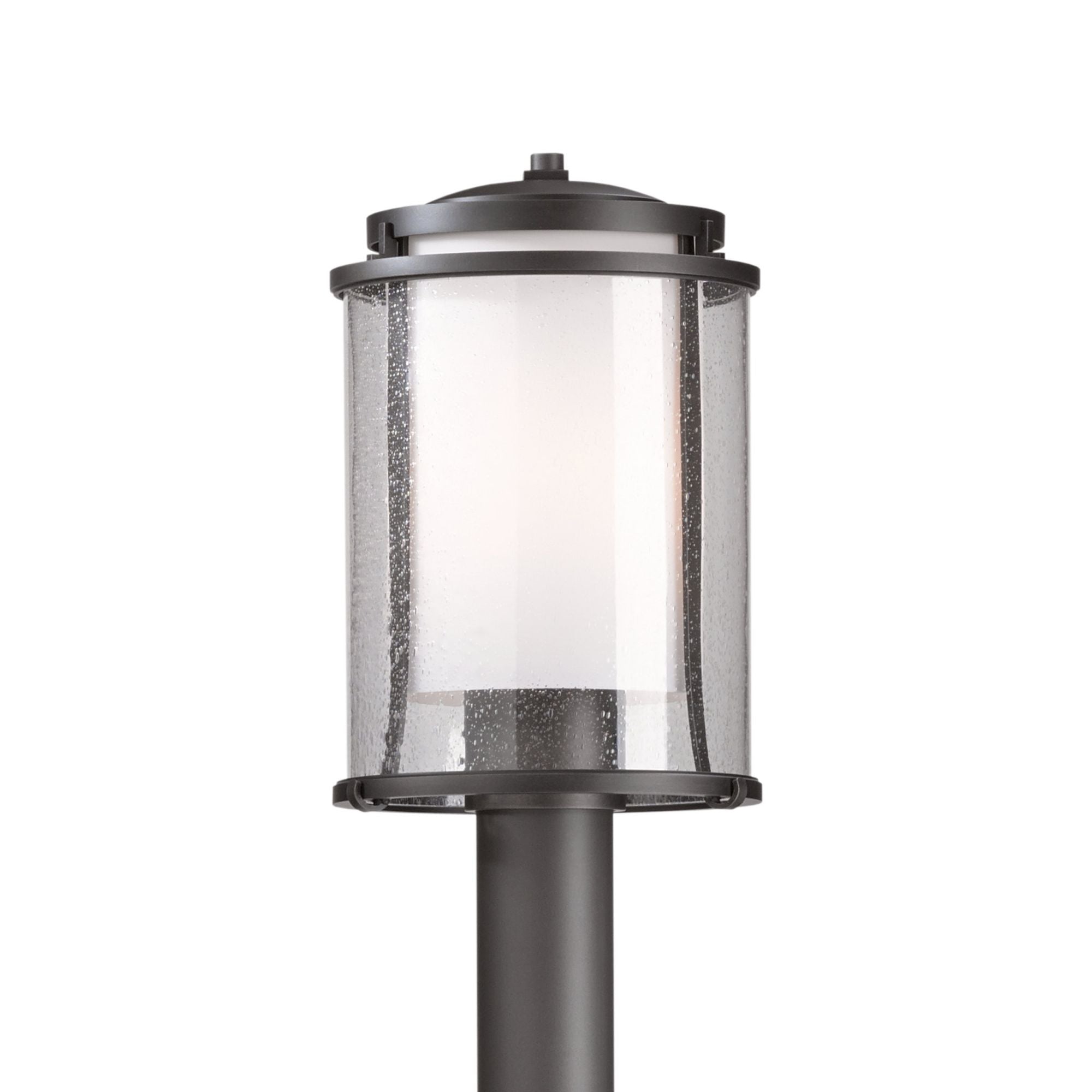 Meridian Outdoor Post Light 1-Light Seeded Glass with Opal Diffuser (ZS) in Coastal Dark Smoke