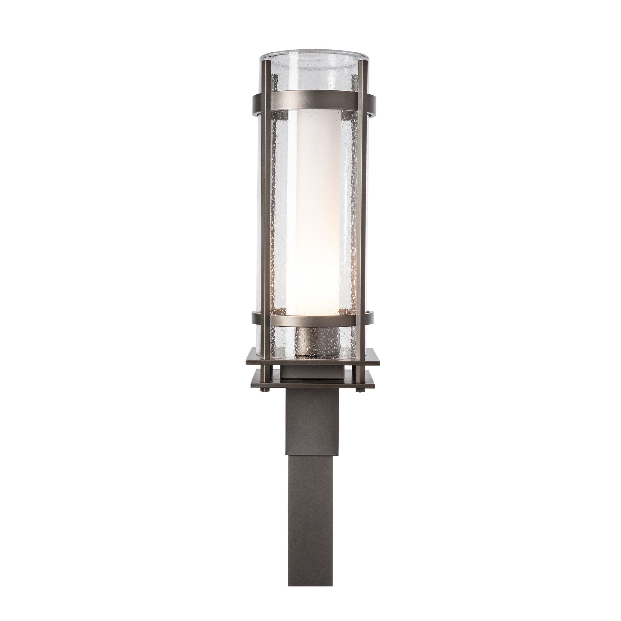 Torch Outdoor Post Light 1-Light Seeded Glass with Opal Diffuser (ZS) in Coastal Dark Smoke