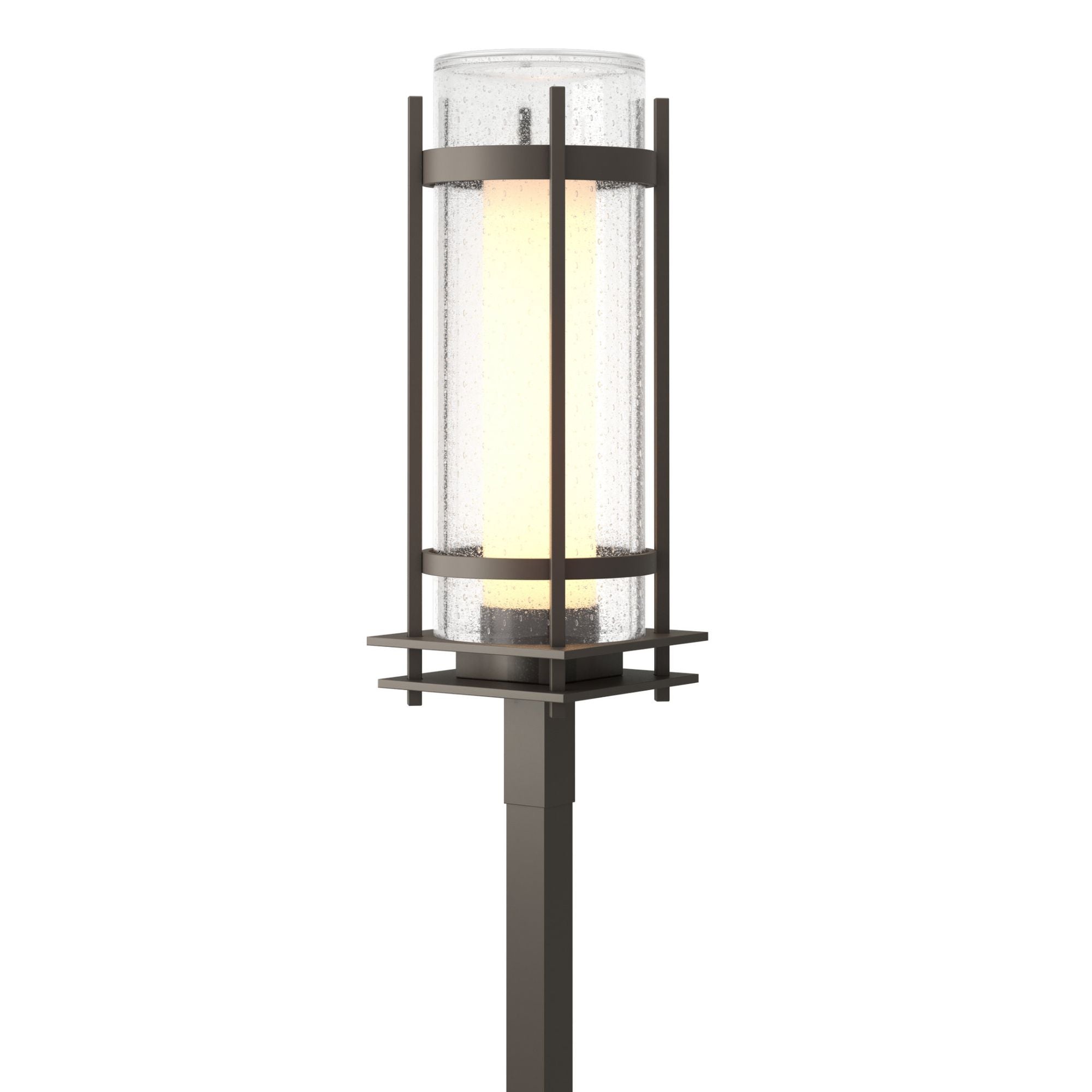 Torch Outdoor Post Light 1-Light Seeded Glass with Opal Diffuser (ZS) in Coastal Dark Smoke
