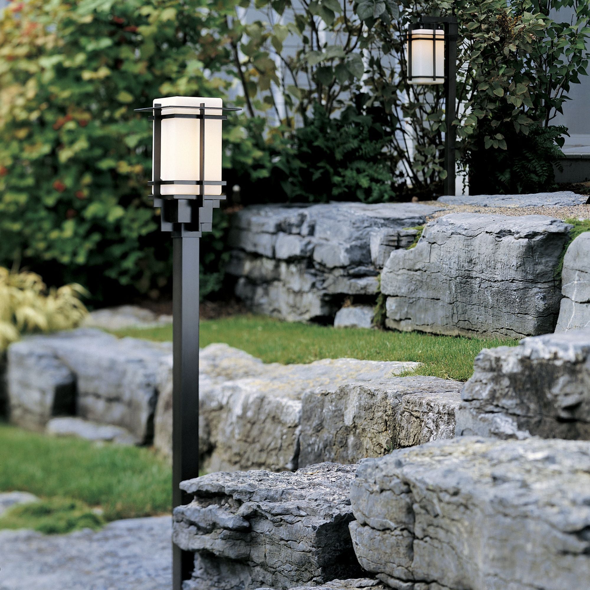 Tourou Outdoor Post Light 1-Light Opal Glass (GG) in Coastal Black