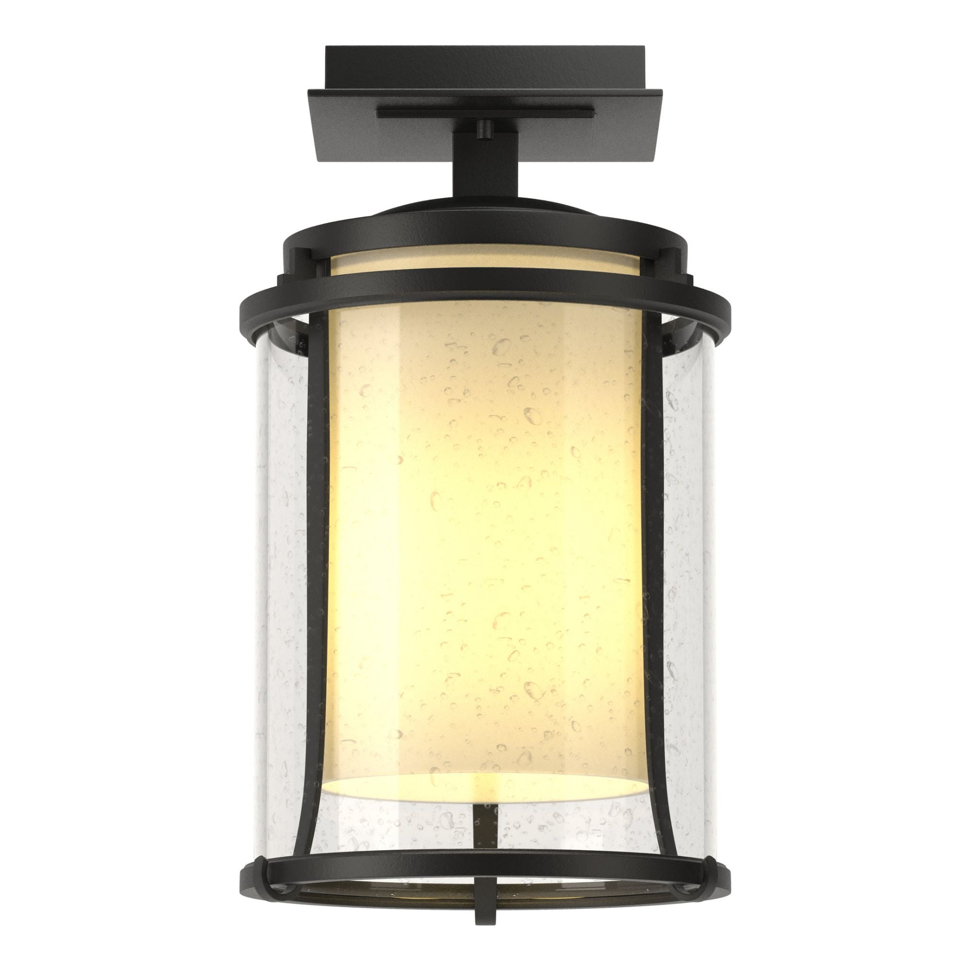 Meridian Outdoor Semi-Flush 1-Light Seeded Glass with Opal Diffuser (ZS) in Coastal Black