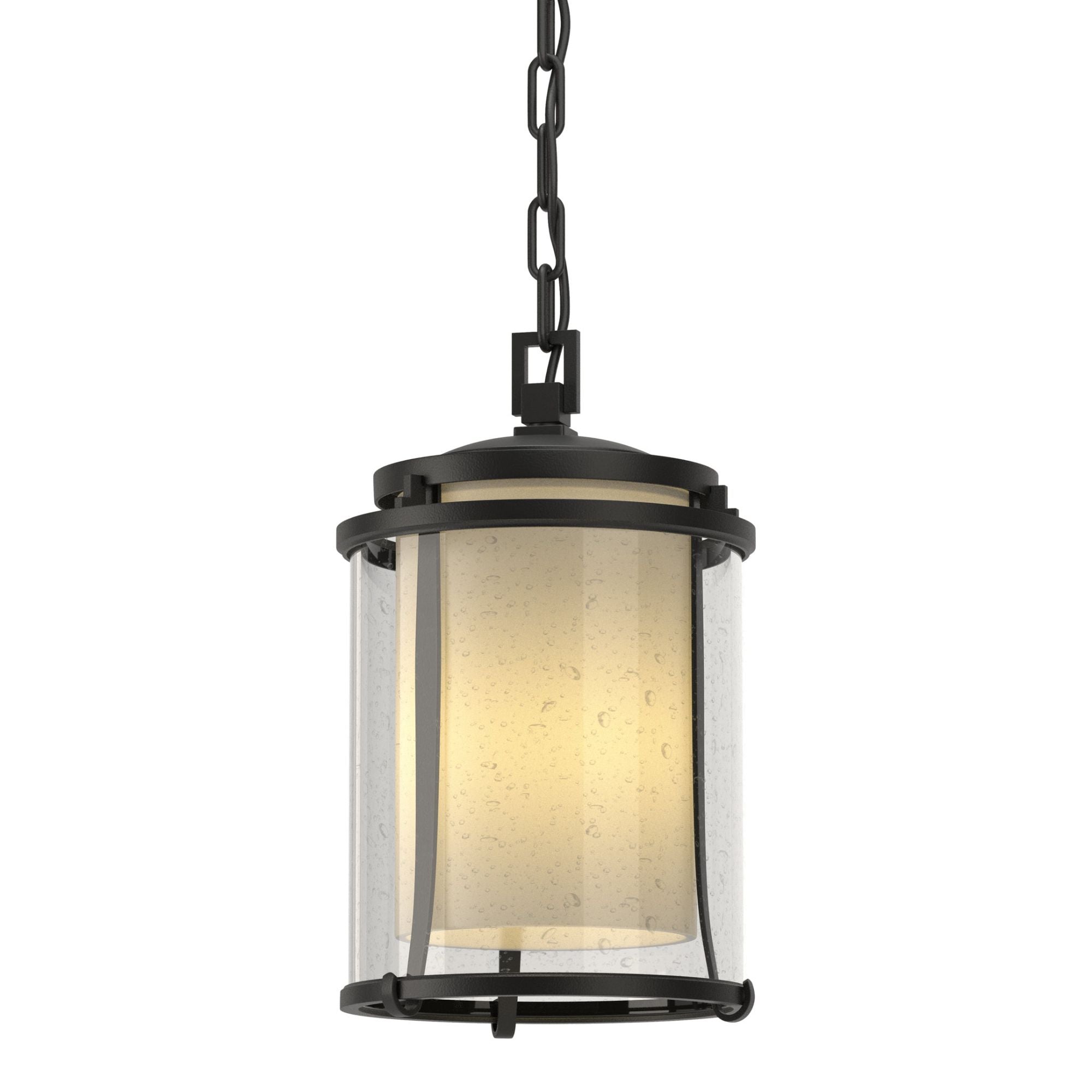 Meridian Outdoor Ceiling Fixture 1-Light Seeded Glass with Opal Diffuser (ZS) in Coastal Black