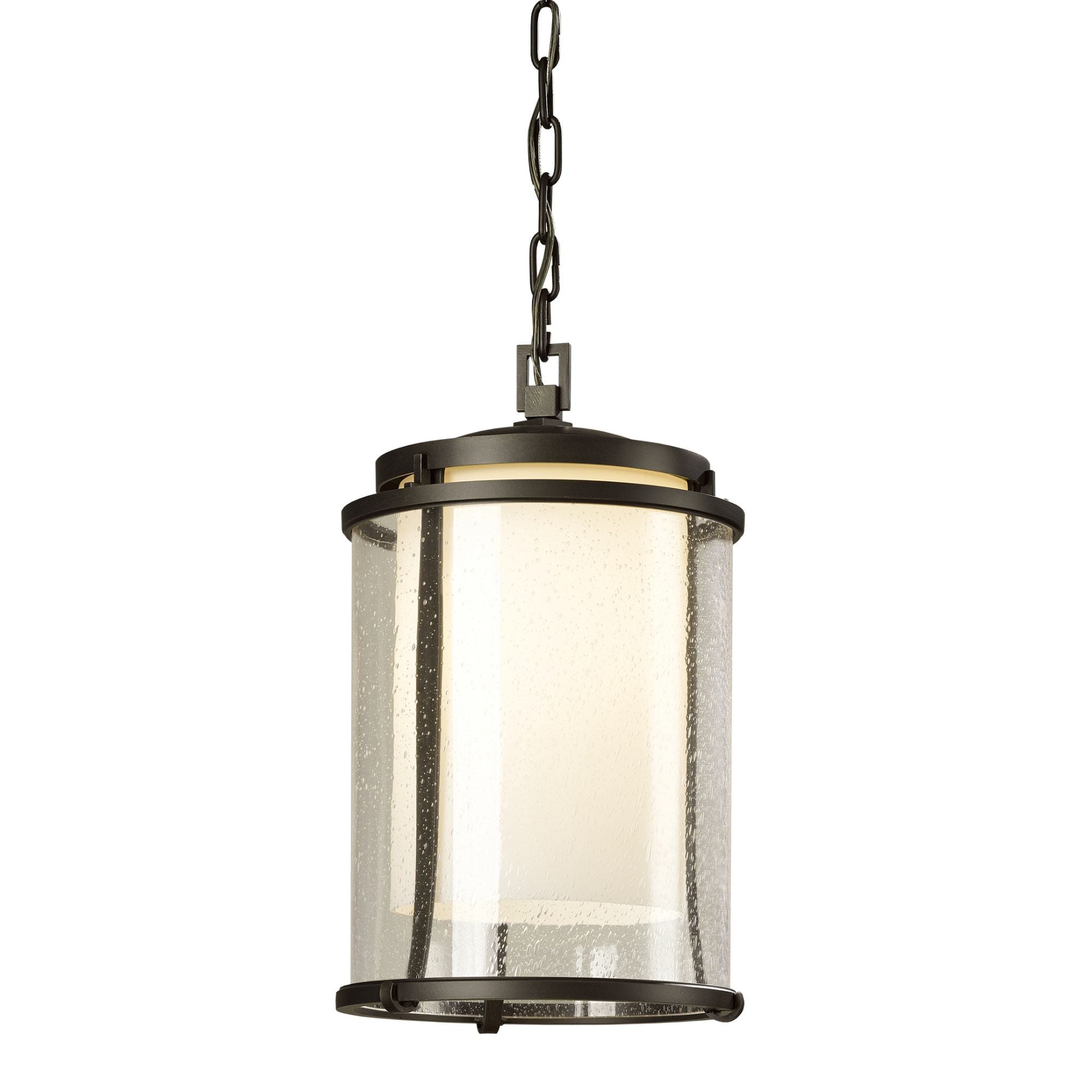 Meridian Large Outdoor Ceiling Fixture 1-Light Seeded Glass with Opal Diffuser (ZS) in Coastal Dark Smoke
