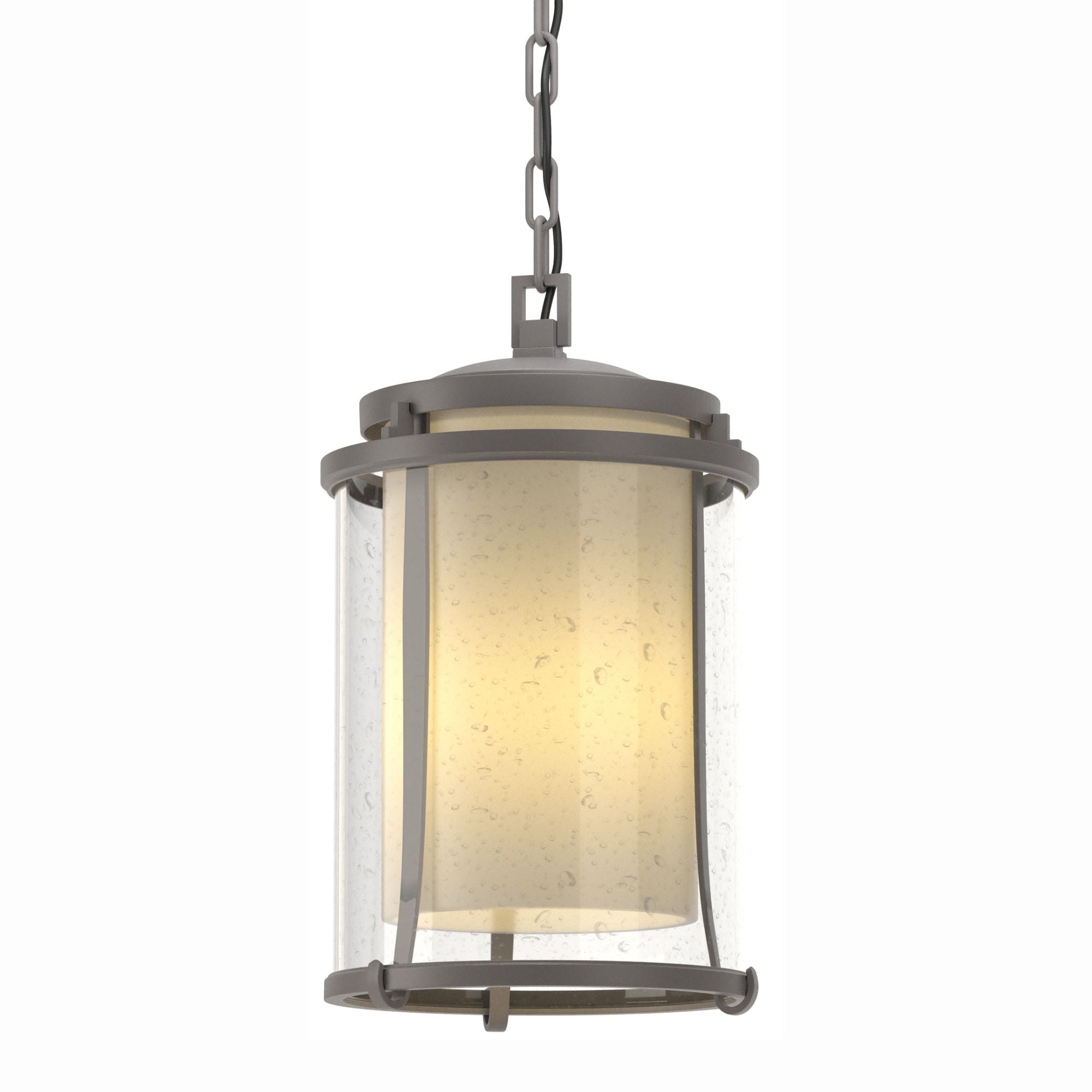 Meridian Large Outdoor Ceiling Fixture 1-Light Seeded Glass with Opal Diffuser (ZS) in Coastal Burnished Steel