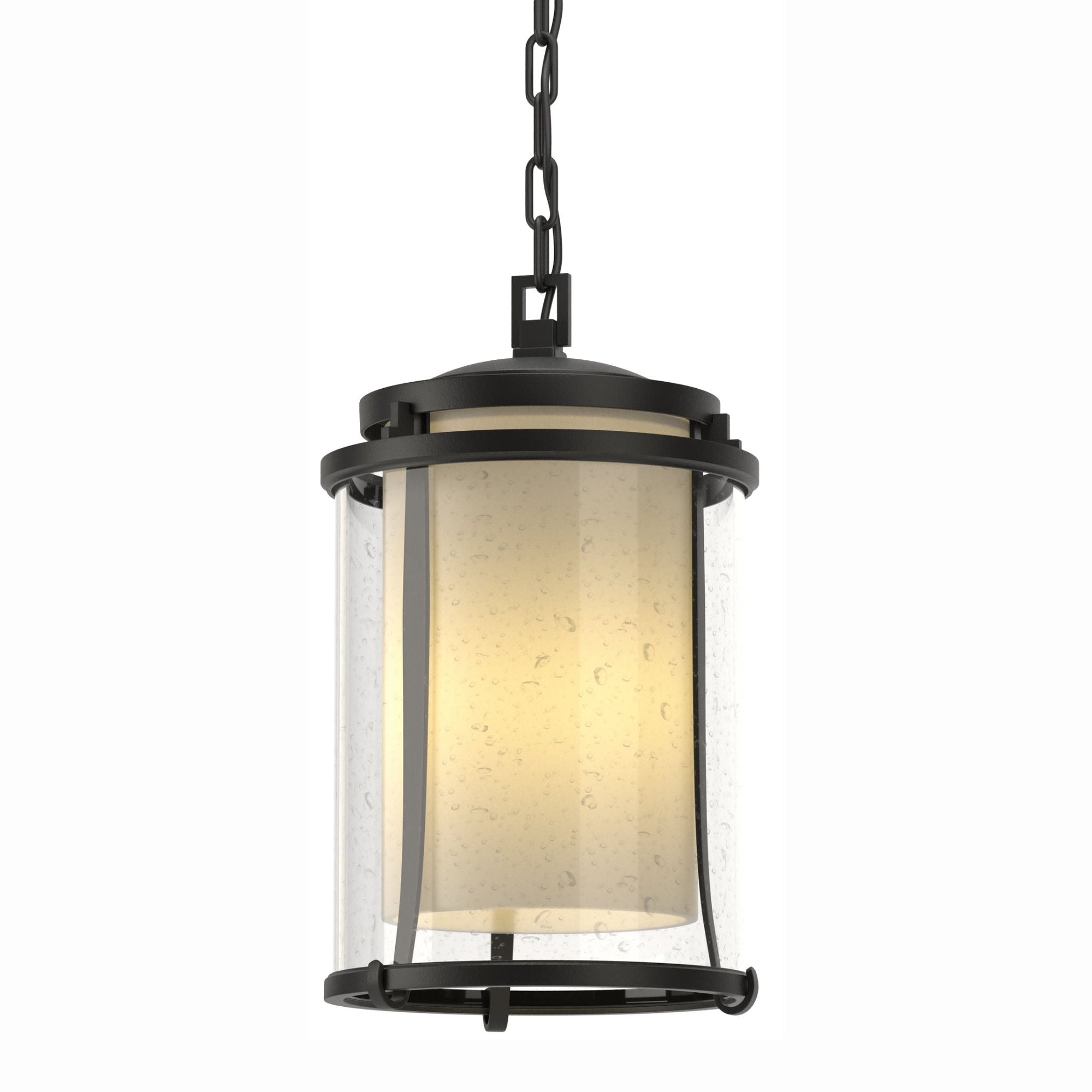 Meridian Large Outdoor Ceiling Fixture 1-Light Seeded Glass with Opal Diffuser (ZS) in Coastal Black