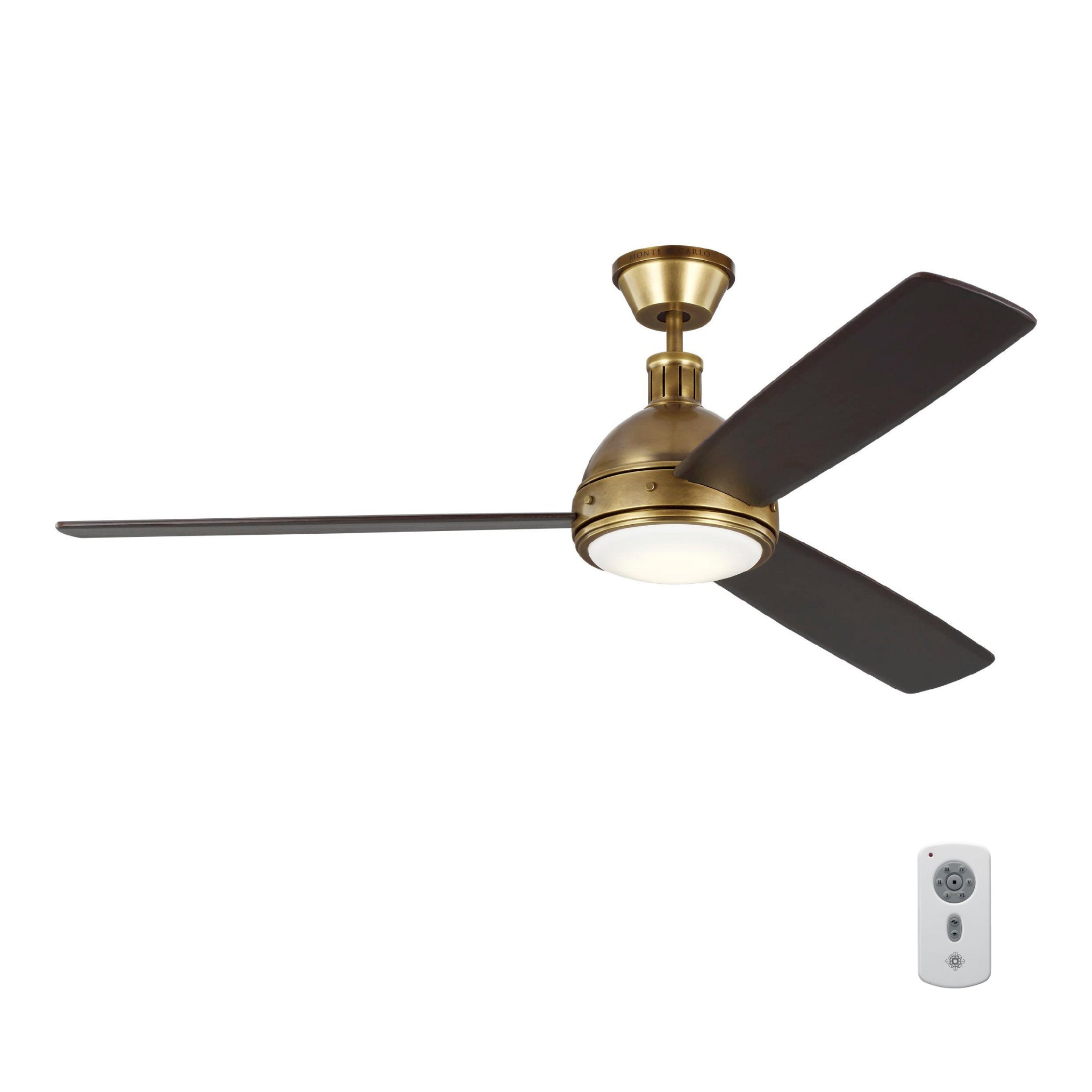 Thomas O'Brien Hicks 60" LED Ceiling Fan in Hand Rubbed Antique Brass w/ Dark Mahogany Blade D:60'' H:15 19/32''