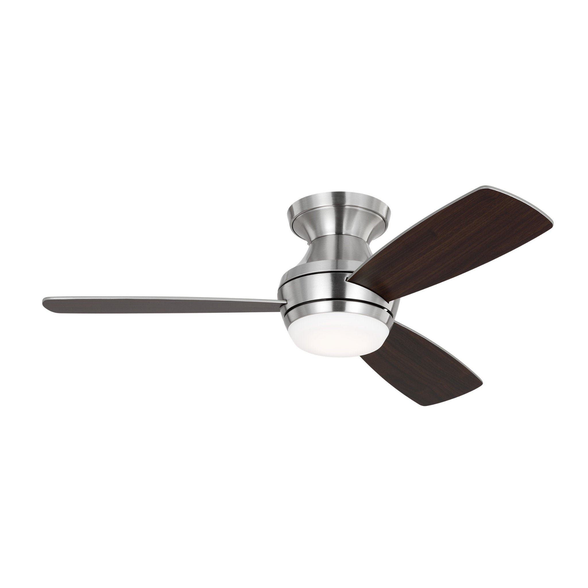 Ikon 44" LED Ceiling Fan in Brushed Steel w/ Silver/American Walnut reversible blades Blade D:44'' H:10 13/16''