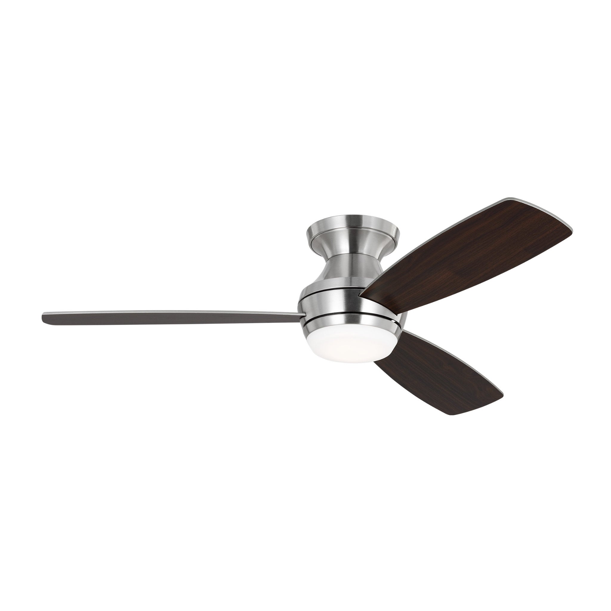 Ikon 52" LED Ceiling Fan in Brushed Steel w/ Silver/American Walnut reversible blades Blade D:52'' H:10 13/16''