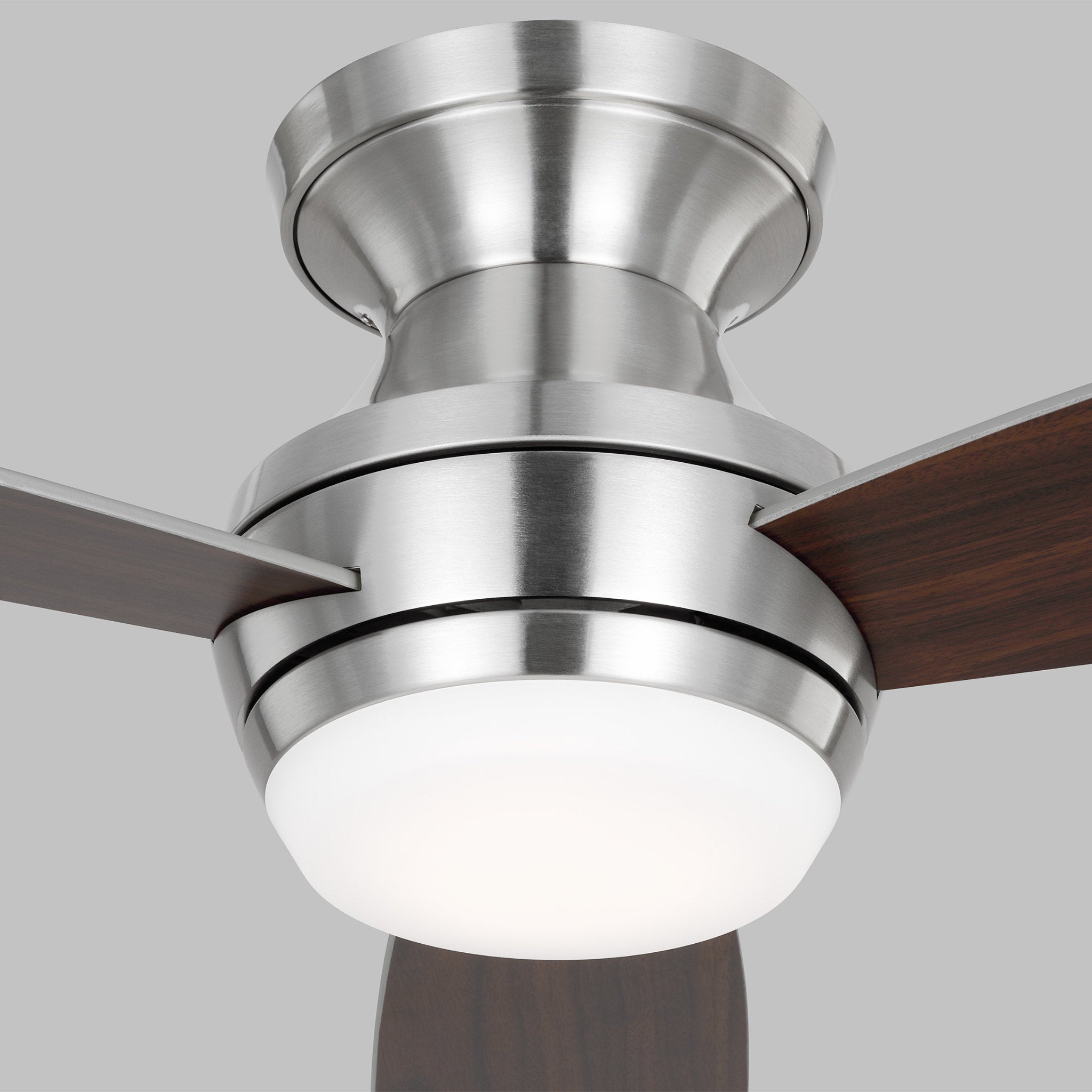 Ikon 52" LED Ceiling Fan in Brushed Steel w/ Silver/American Walnut reversible blades Blade D:52'' H:10 13/16''