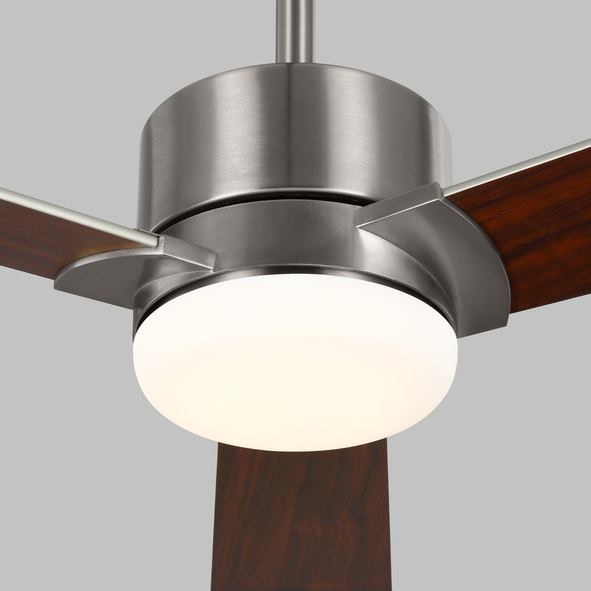 Rozzen 44" Ceiling Fan in Brushed Steel w/ Silver/American Walnut reversible blades Blade D:44'' H:12 19/32''