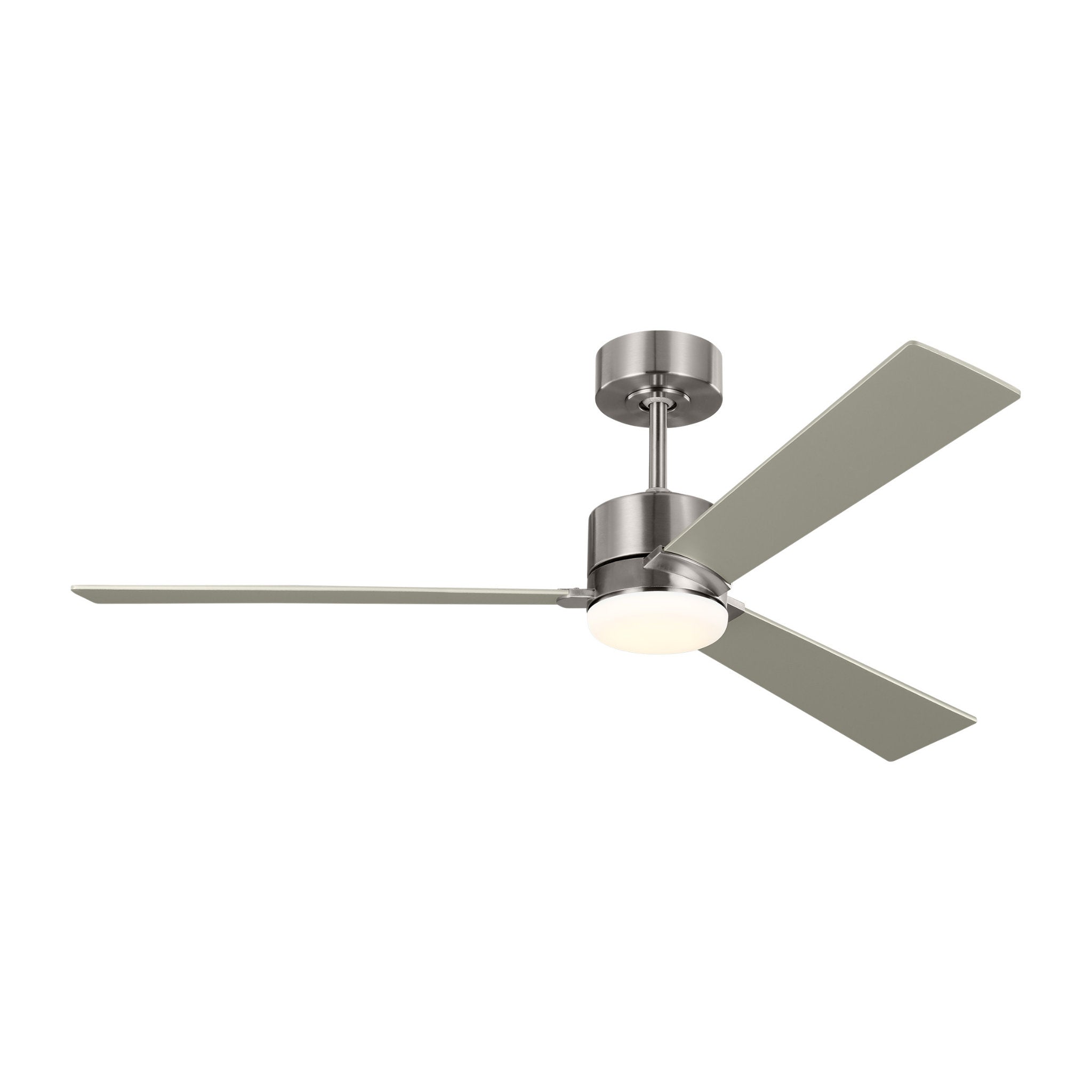 Rozzen 52" Ceiling Fan in Brushed Steel w/ Silver/American Walnut reversible blades Blade D:52'' H:12 19/32''