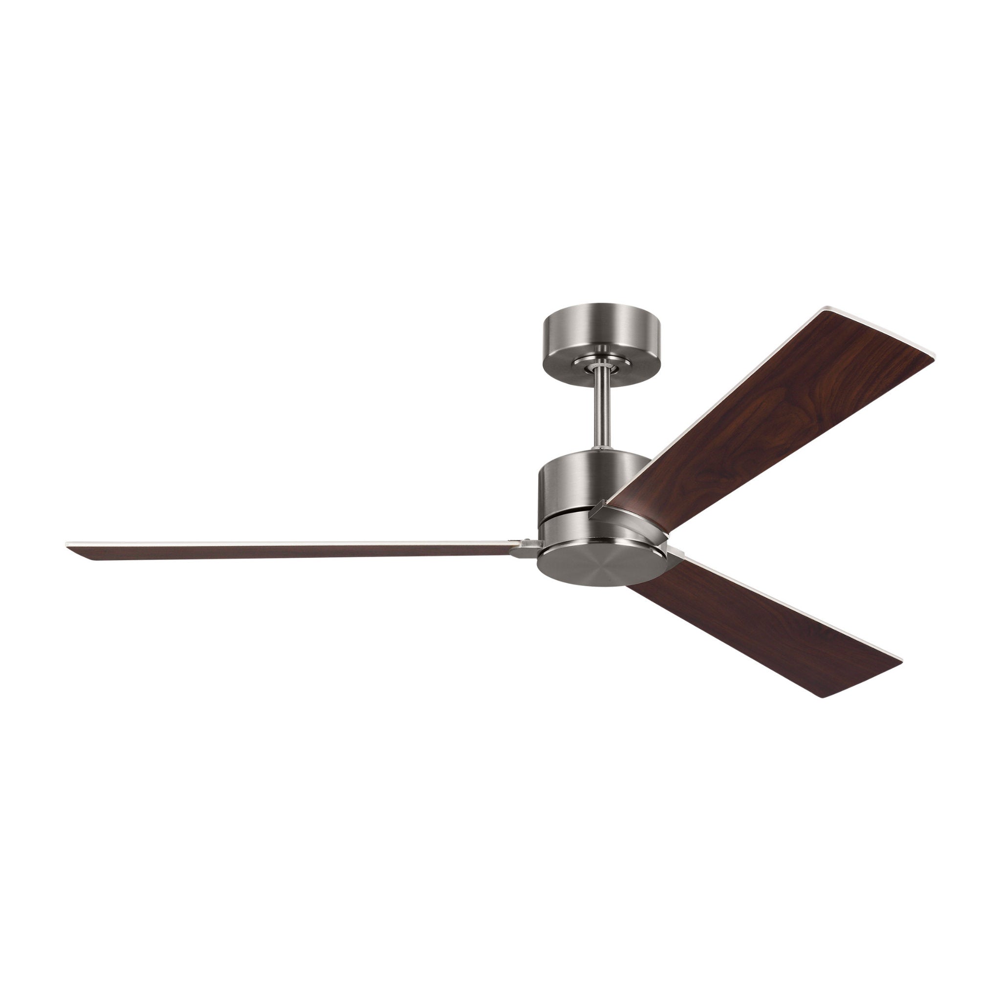 Rozzen 52" Ceiling Fan in Brushed Steel w/ Silver/American Walnut reversible blades Blade D:52'' H:12 19/32''