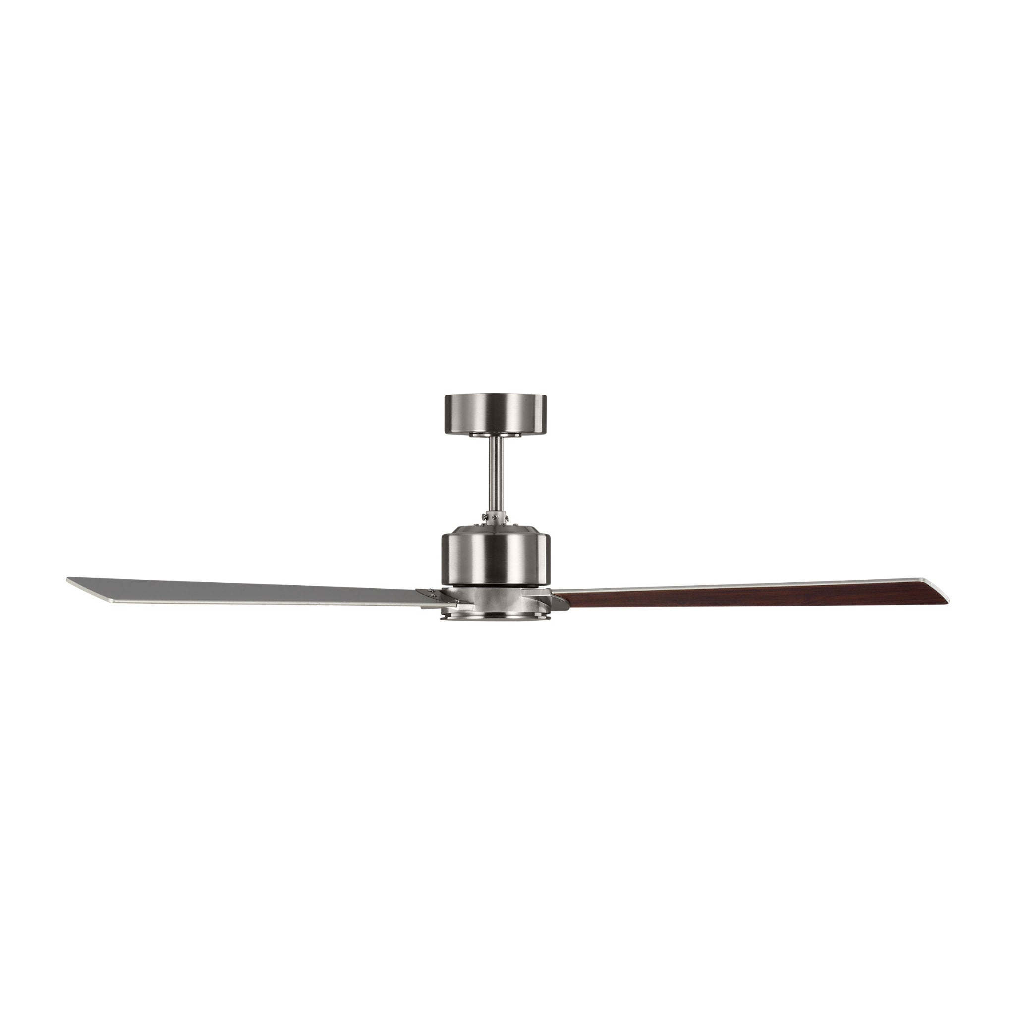 Rozzen 52" Ceiling Fan in Brushed Steel w/ Silver/American Walnut reversible blades Blade D:52'' H:12 19/32''