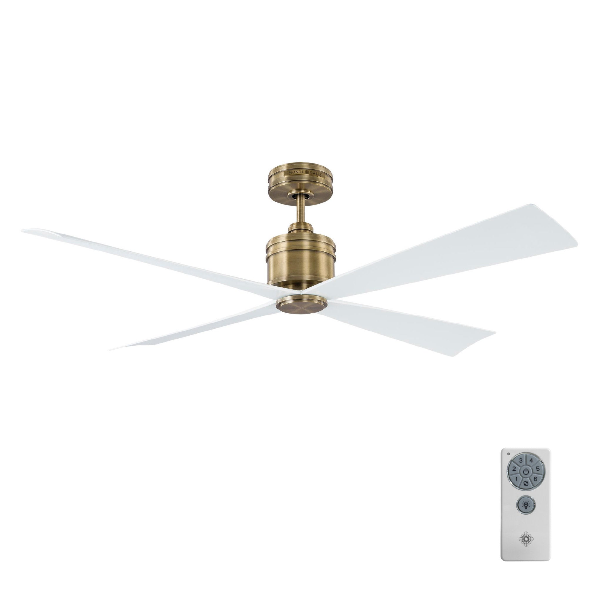 Chapman & Myers Launceton 56" Ceiling Fan in Hand Rubbed Antique Brass w/ Matte White Blade D:56'' H:14''