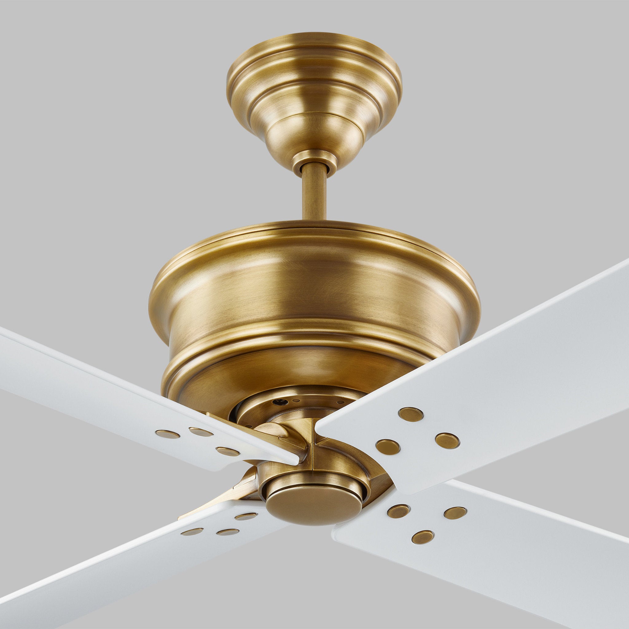 Chapman & Myers Subway 56" Ceiling Fan in Hand Rubbed Antique Brass w/ Matte White Blade D:56'' H:16 3/32''