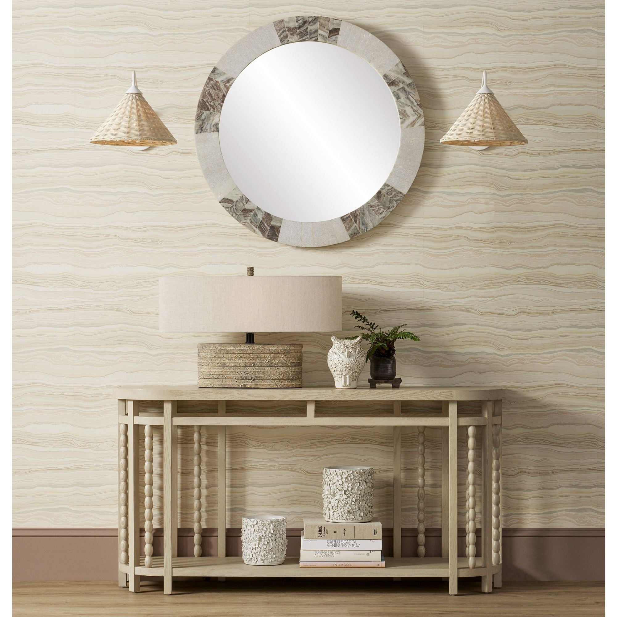 Basket White Swing-Arm Wall Sconce - White/Bleached Natural