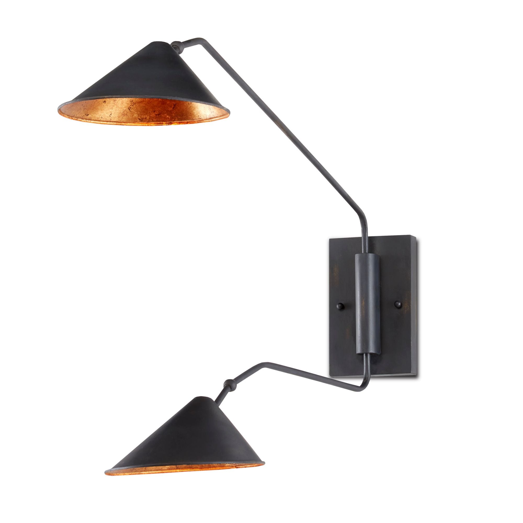 Serpa Black Double Swing-Arm Wall Sconce - French Black/Gold Leaf