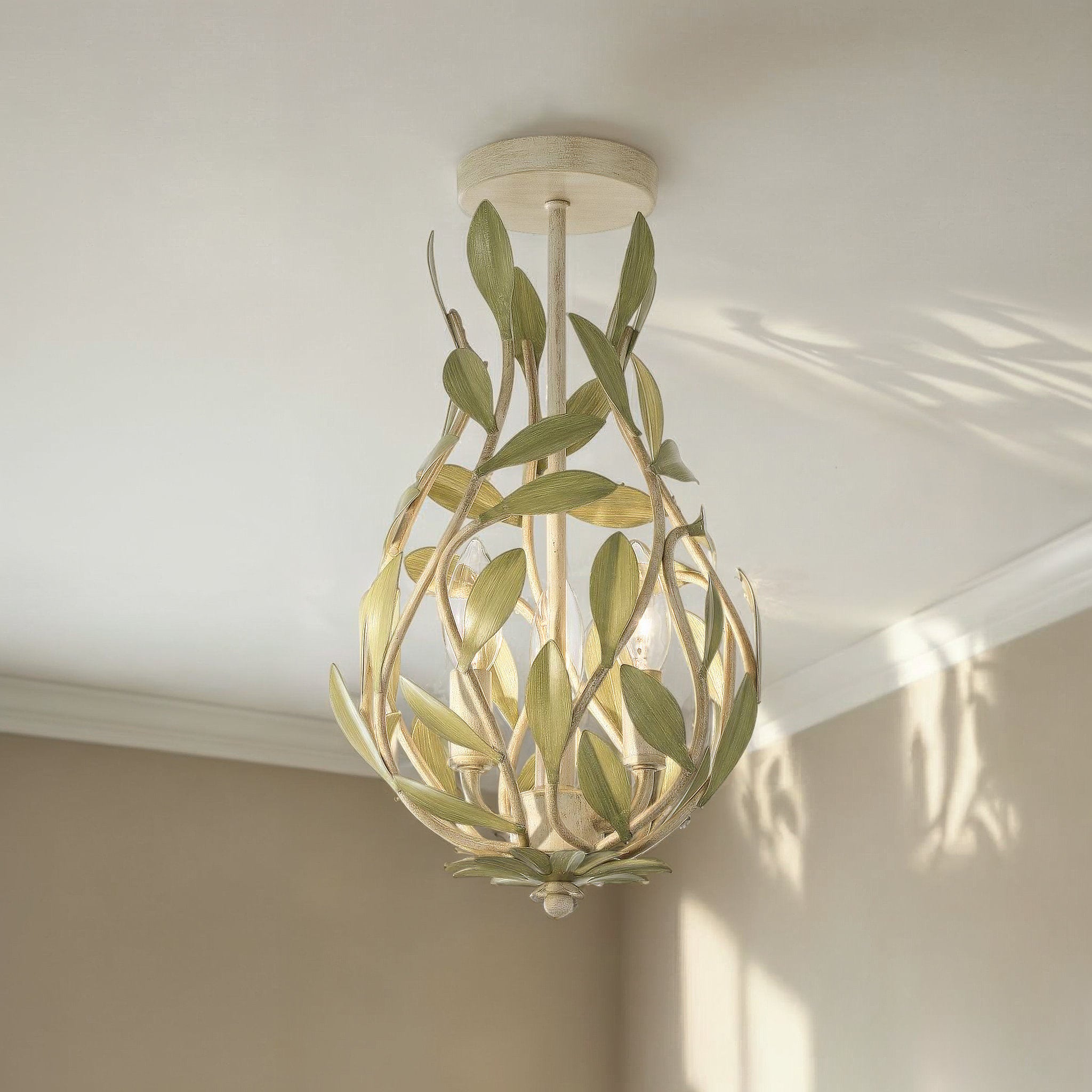 Broche 9'' Champagne Green Tea Semi Flush Mount Green 9"W x 16.25"H x 9"D