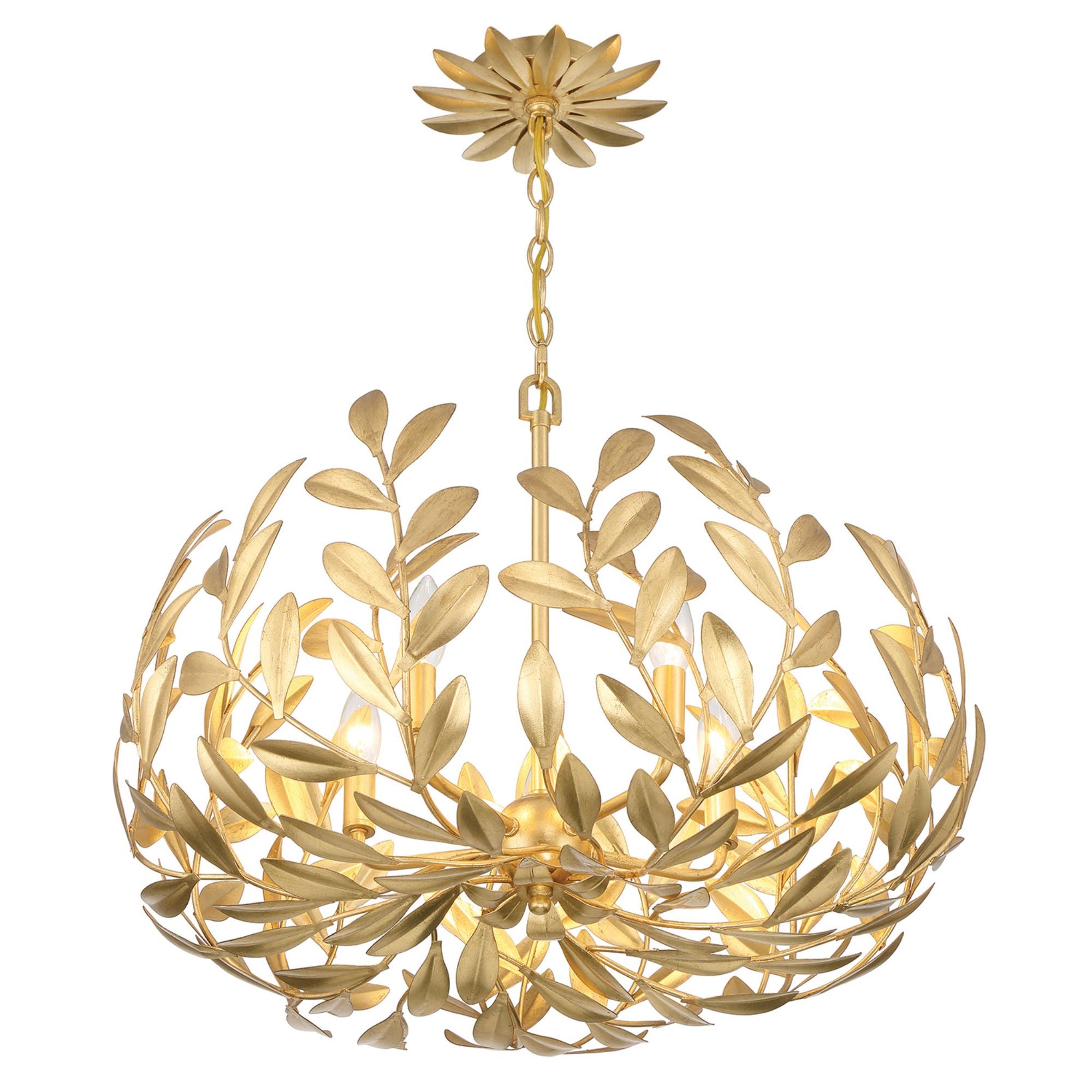 Broche 5 Light Antique Gold Chandelier 23"W x 18.5"H x 23"D