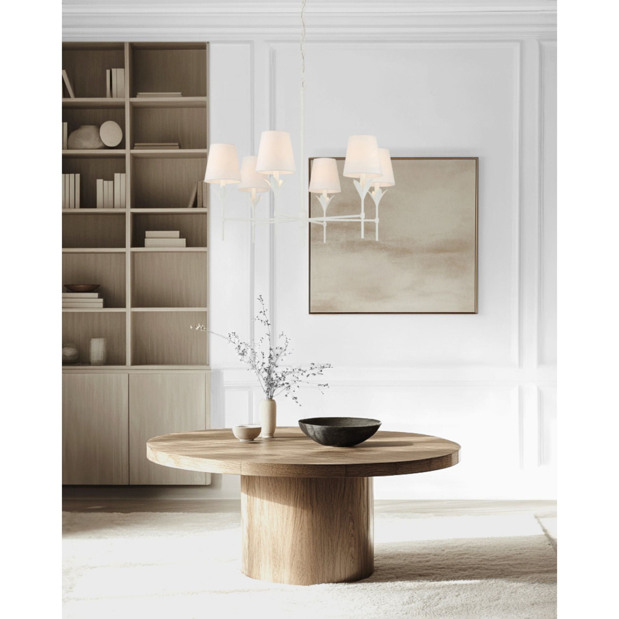 Broche 6 Light Matte White Chandelier Silk Shade 32"W x 28"H x 32"D