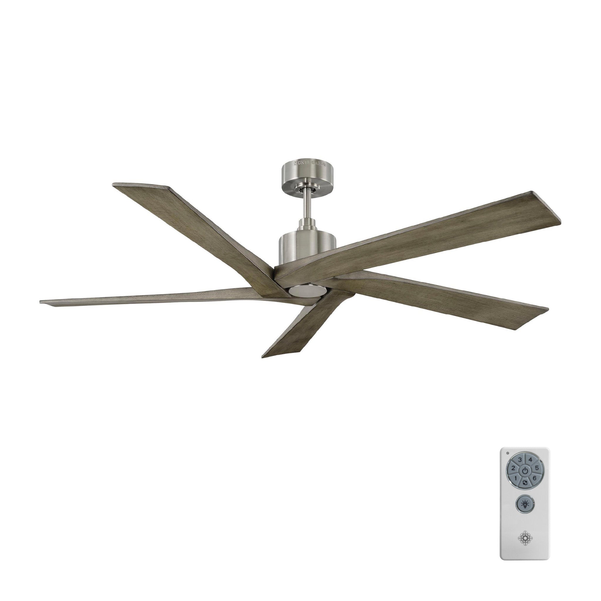 Sean Lavin Aspen 56" Ceiling Fan in Brushed Steel w/ Light Grey Weathered Oak Blade D:56'' H:13 3/32''