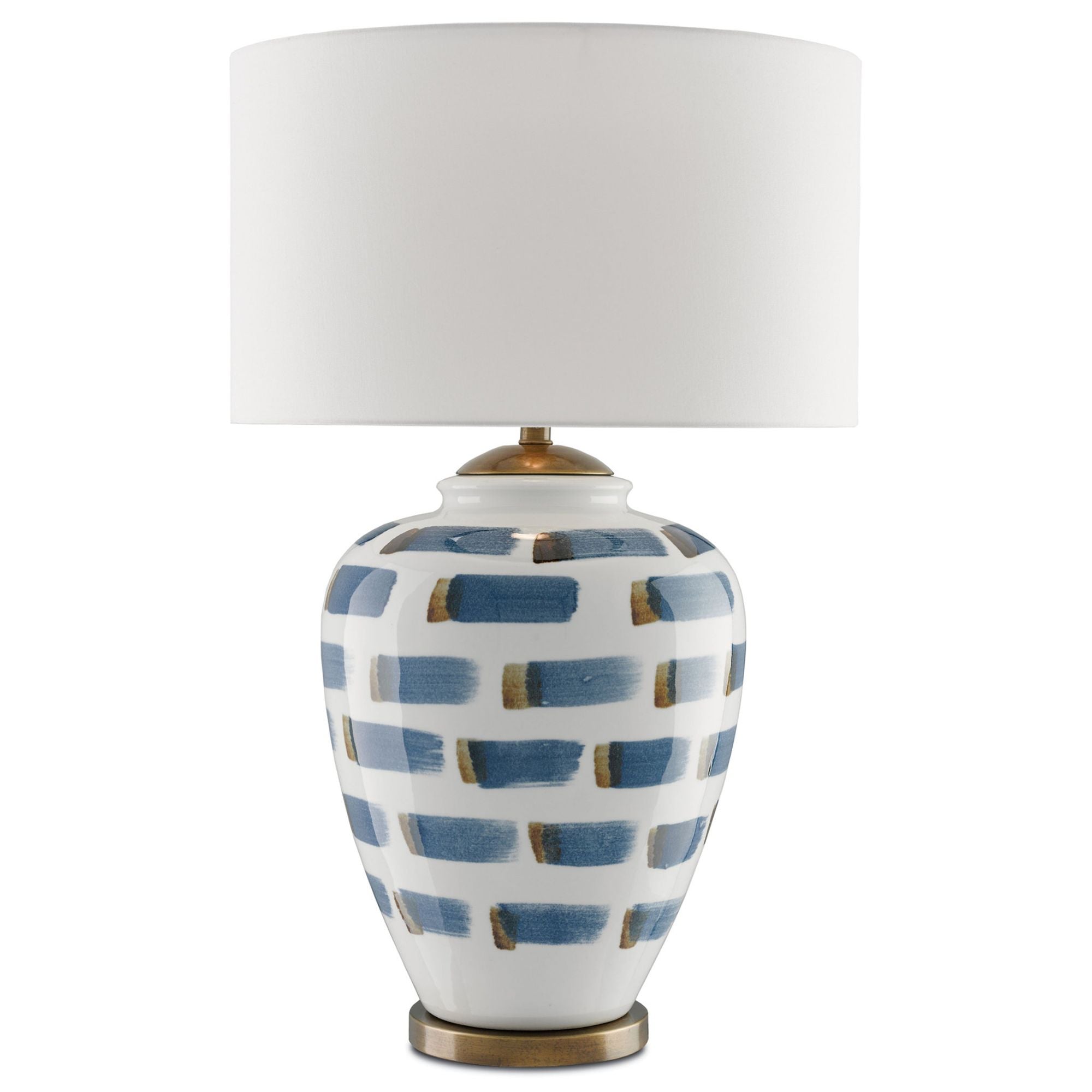 Brushstroke Blue & White Table Lamp - White/Blue/Antique Brass