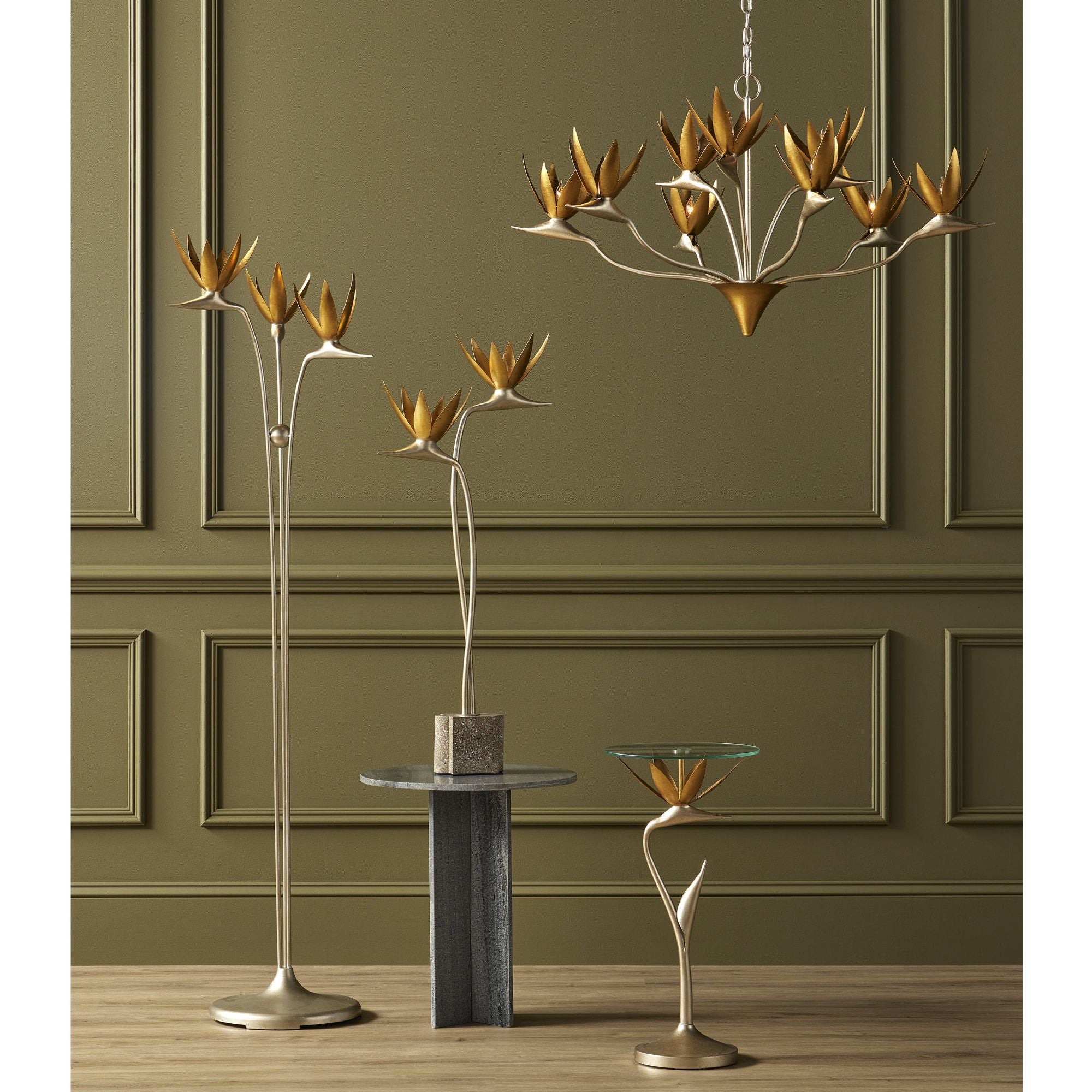 Paradiso Gold & Silver Table Lamp - Contemporary Silver Leaf/Contemporary Gold Leaf/Abalone Polished Concrete