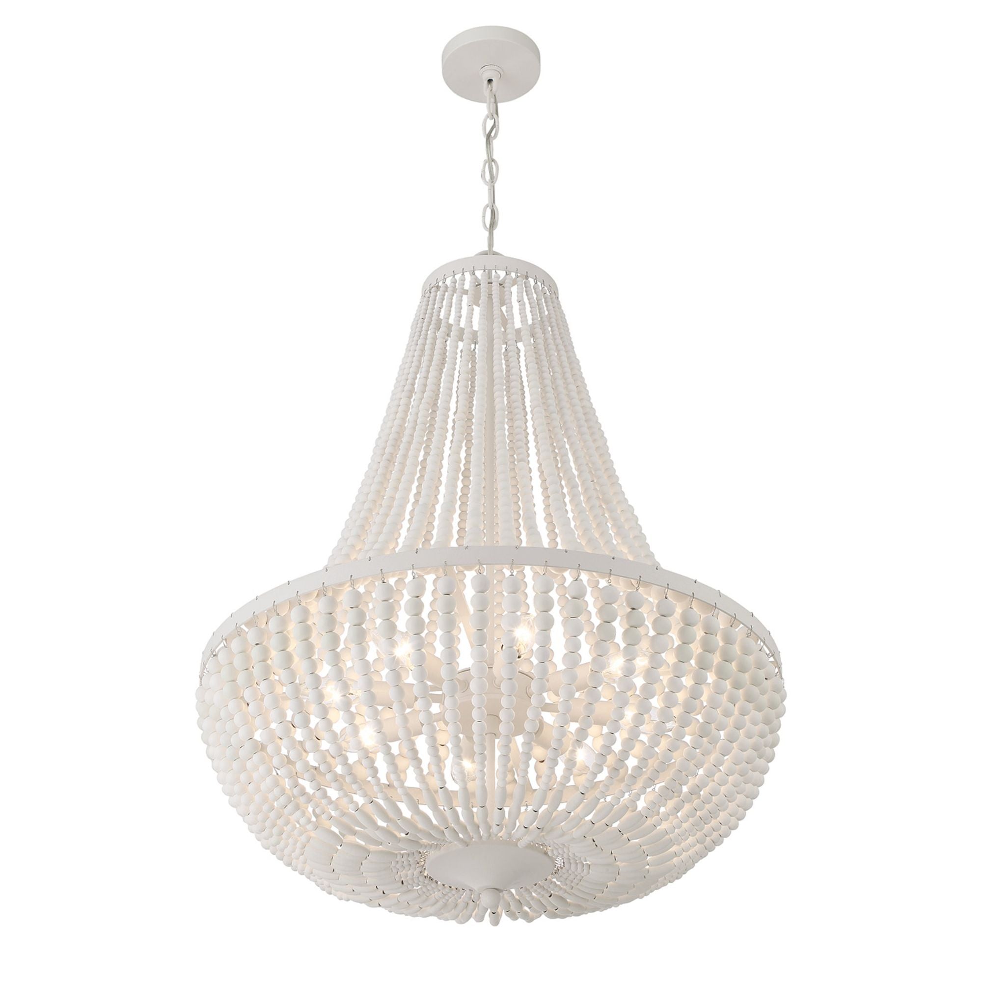 Rylee 8 Light Matte White Chandelier White Wood Beads 24.75"W x 31.25"H x 24.75"D