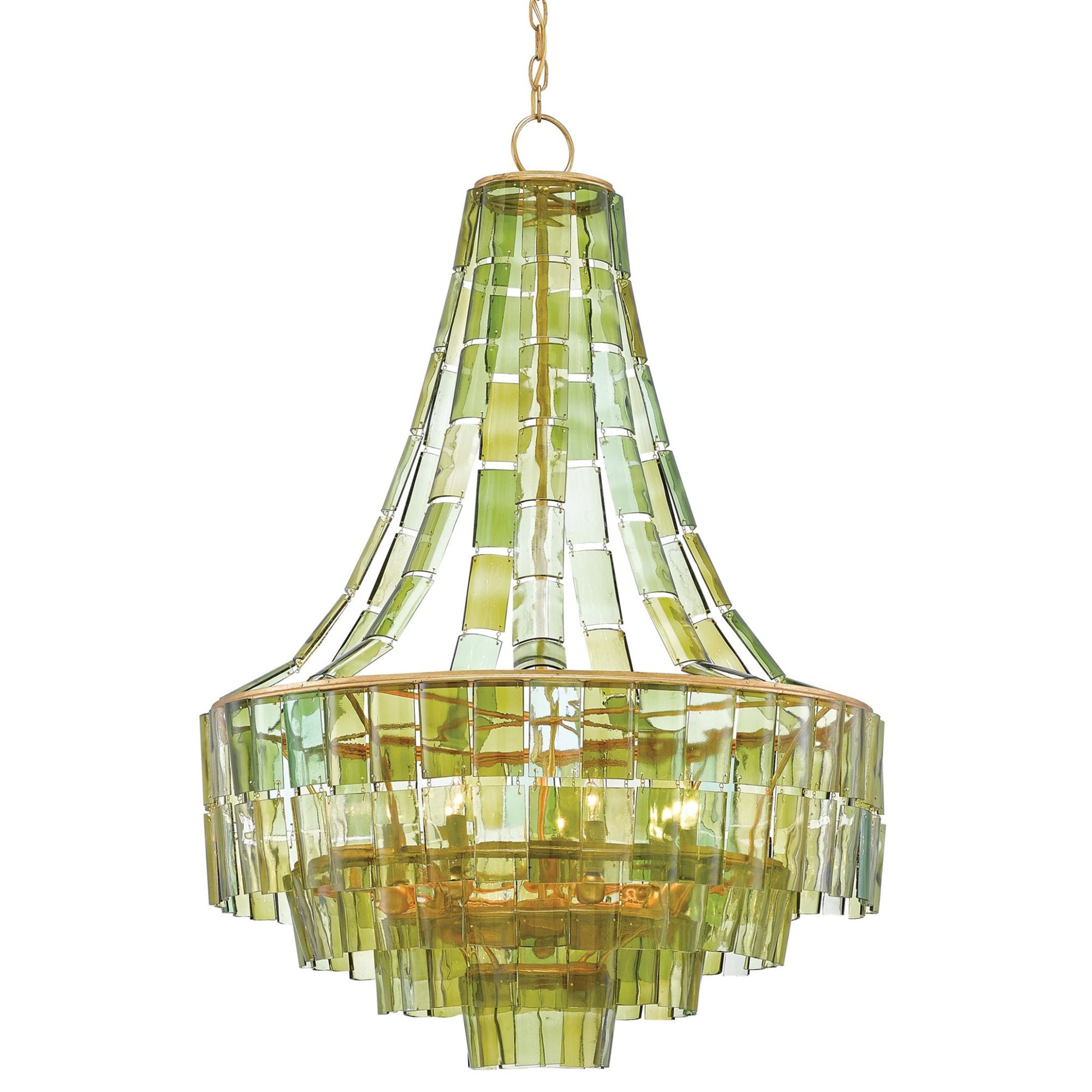 Vintner Green Chandelier - Dark Contemporary Gold Leaf/Green