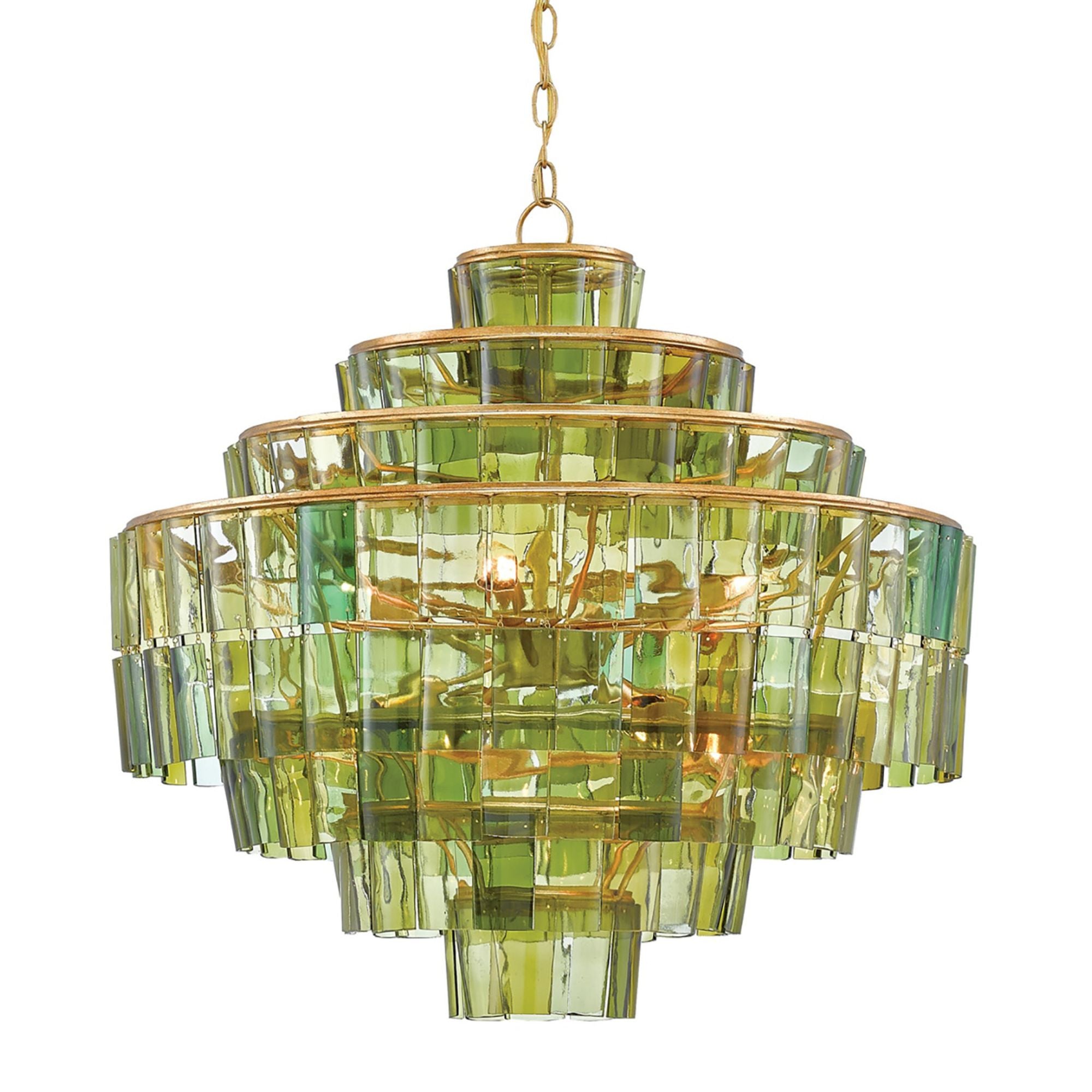 Sommelier Green Chandelier - Dark Contemporary Gold Leaf/Green