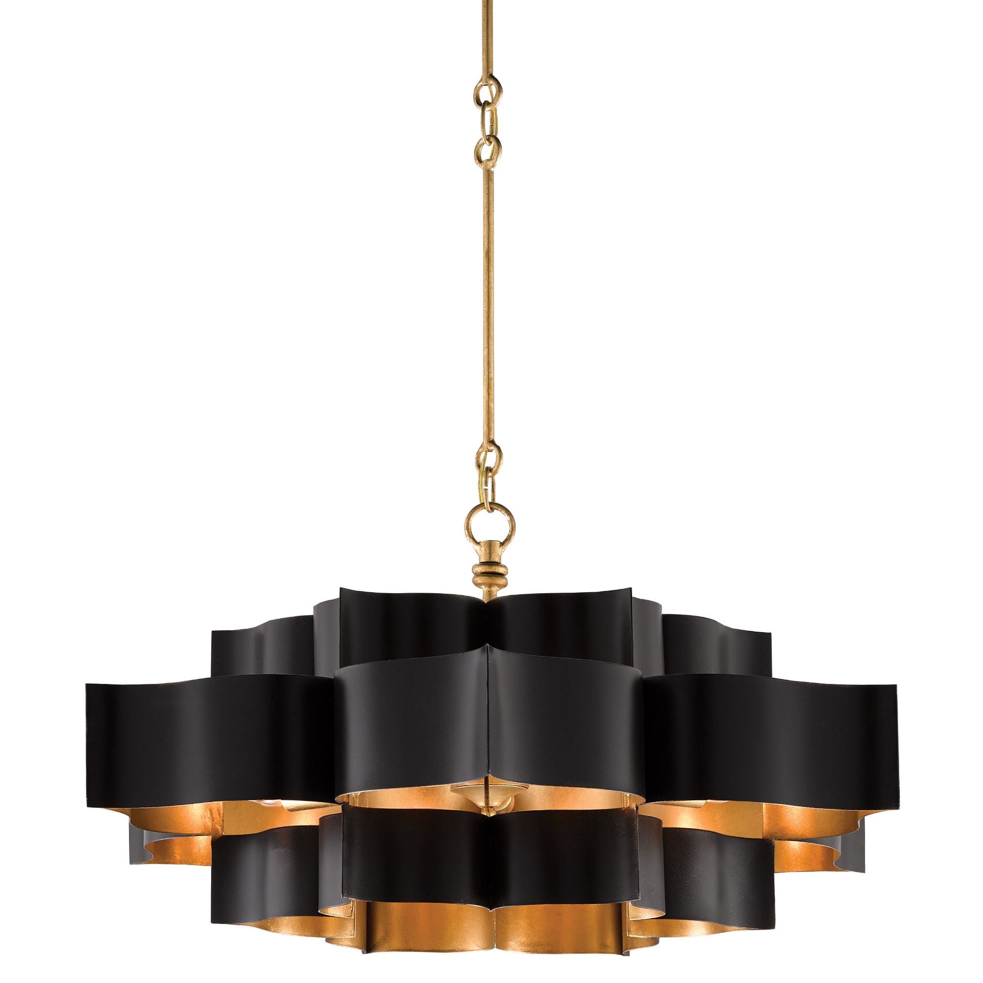 Grand Lotus Large Black Chandelier - Satin Black/Contemporary Gold Leaf