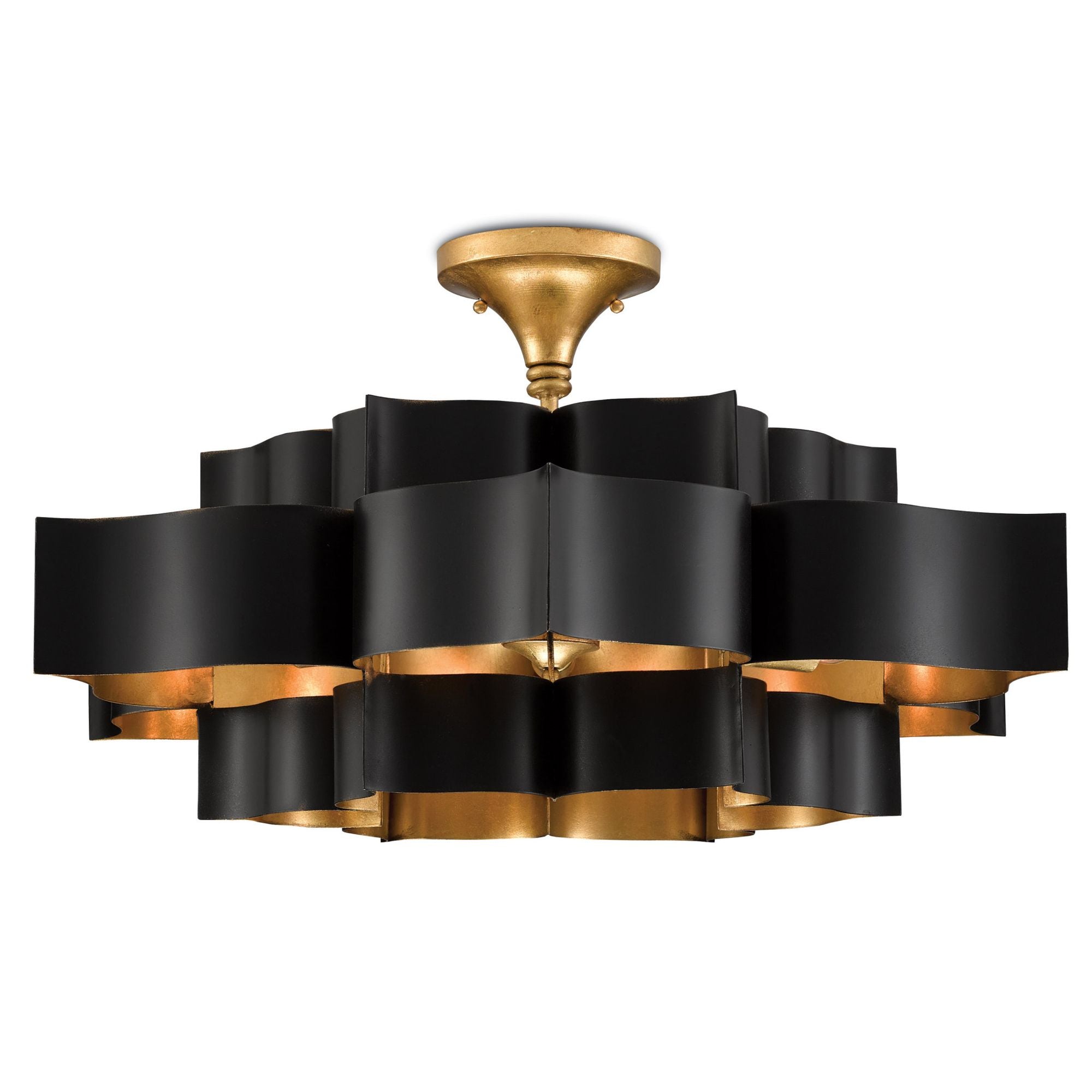 Grand Lotus Large Black Chandelier - Satin Black/Contemporary Gold Leaf