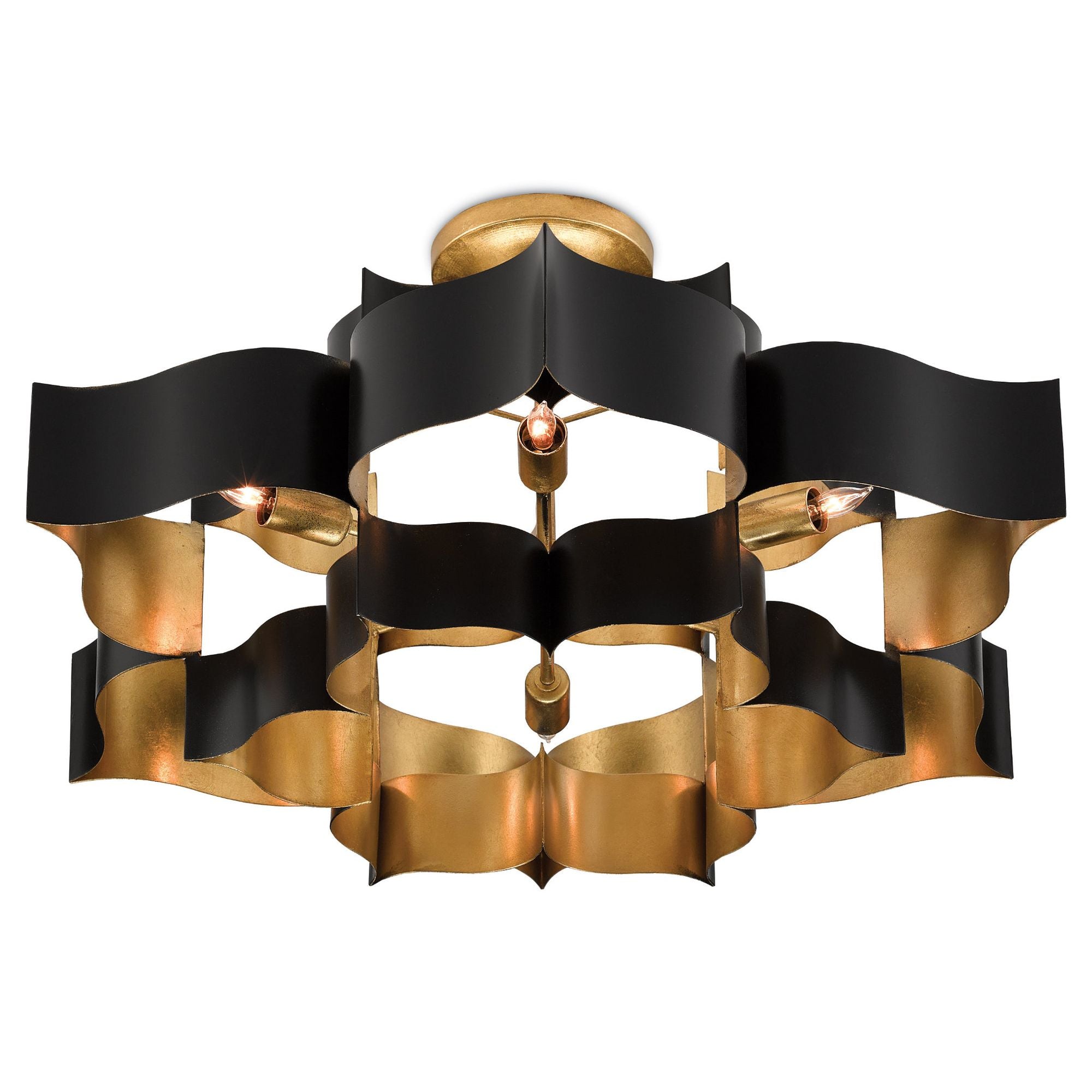 Grand Lotus Large Black Chandelier - Satin Black/Contemporary Gold Leaf