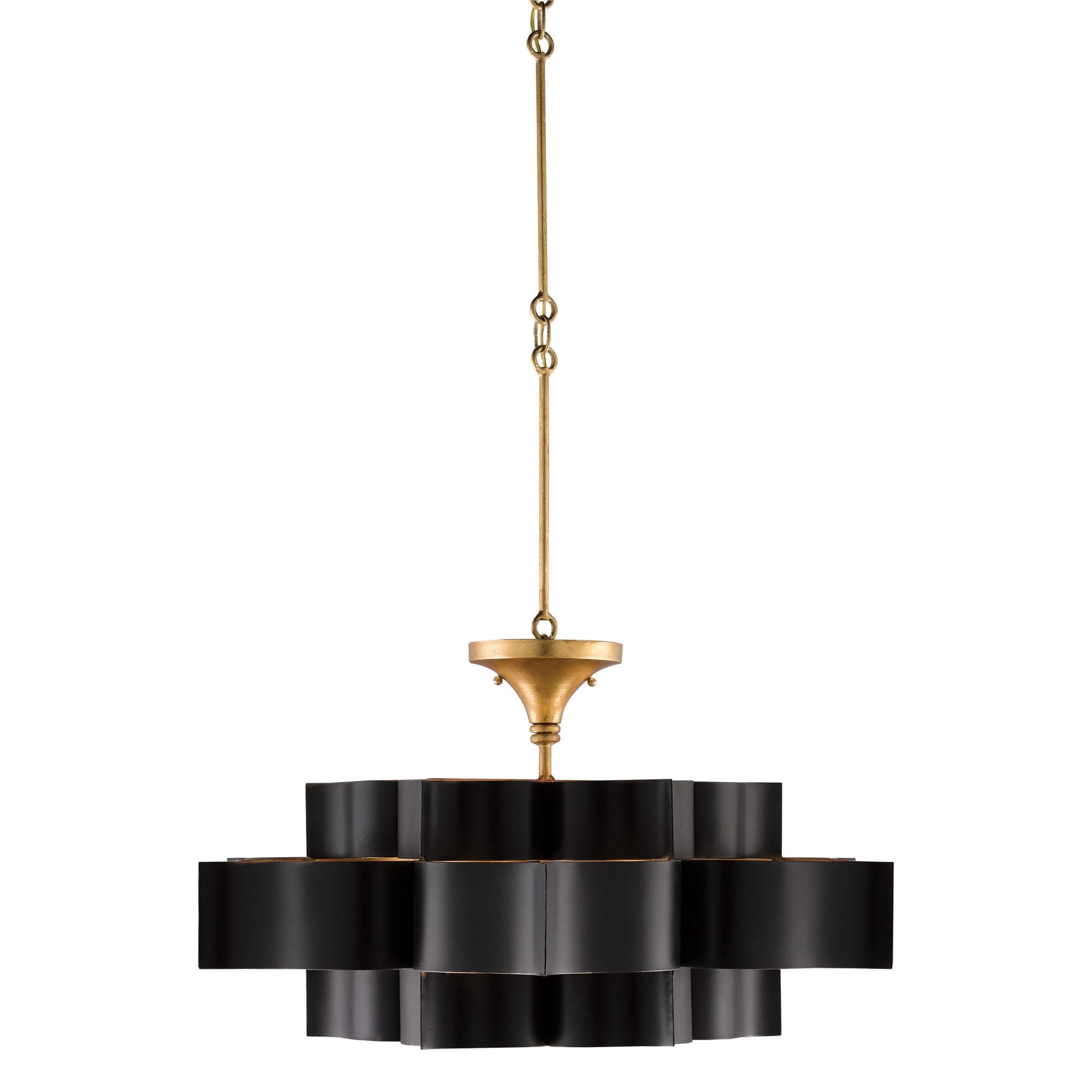 Grand Lotus Large Black Chandelier - Satin Black/Contemporary Gold Leaf