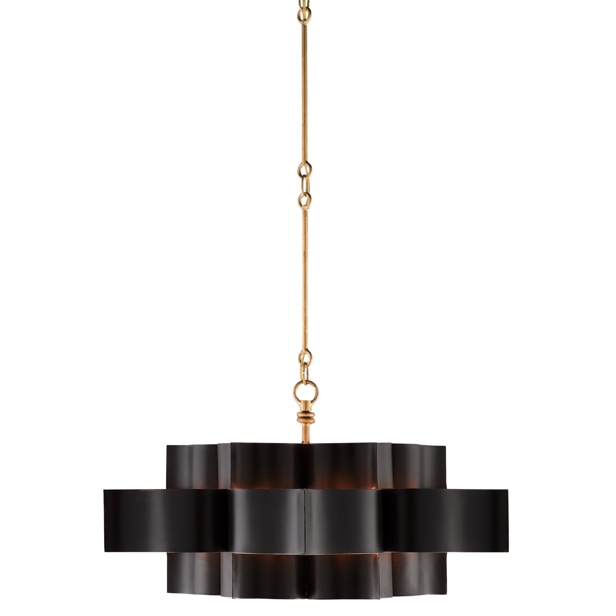 Grand Lotus Large Black Chandelier - Satin Black/Contemporary Gold Leaf